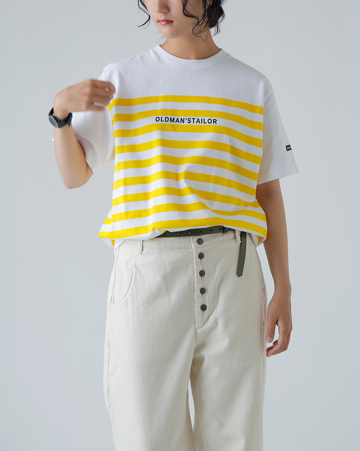 gBORDER PRINT CREW S/S TEEh m1238
