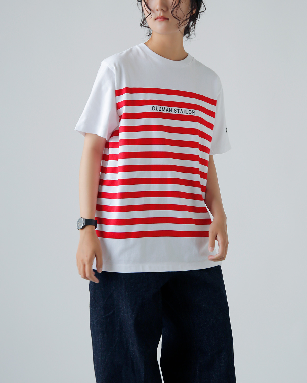 gBORDER PRINT CREW S/S TEEh m1238