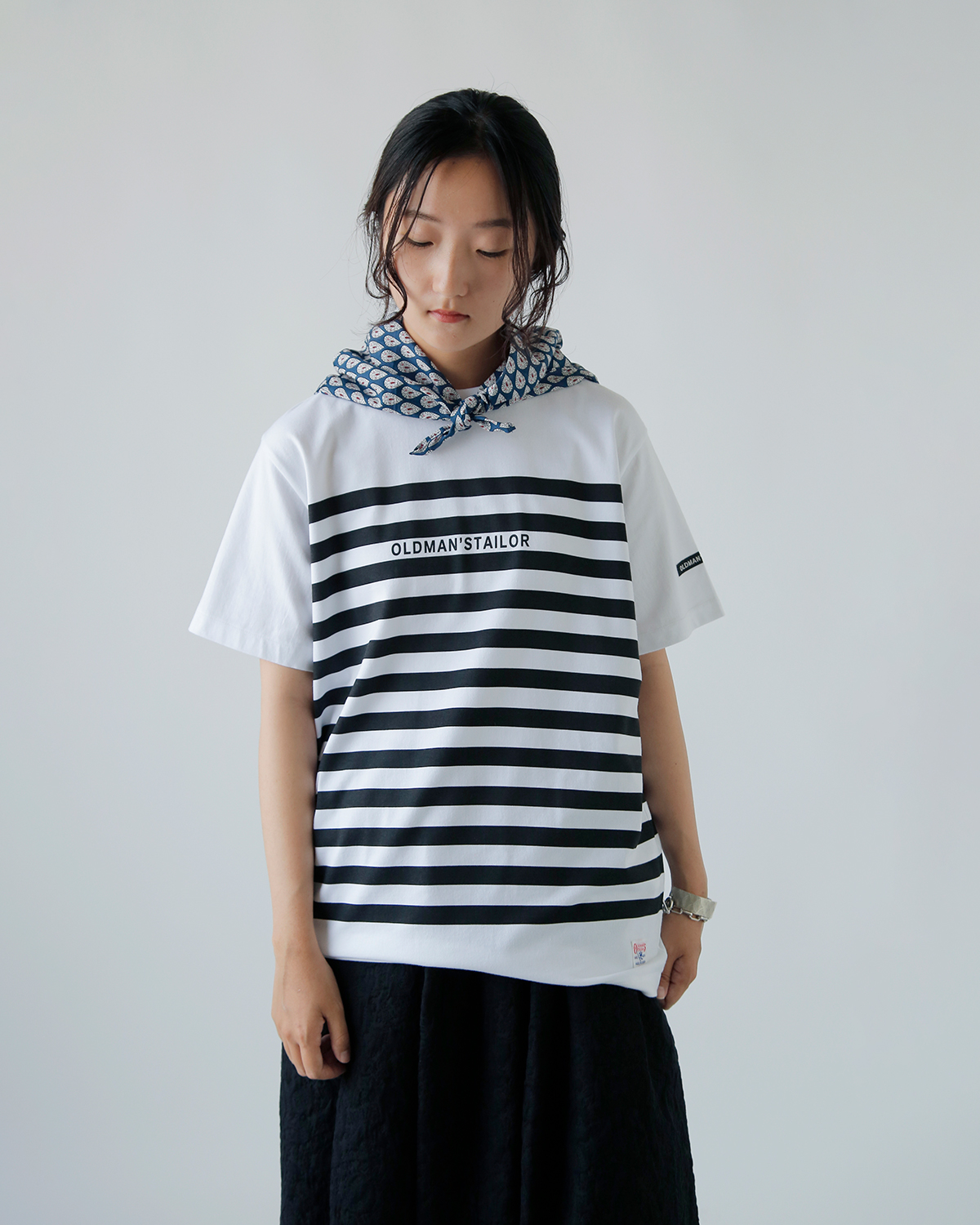 gBORDER PRINT CREW S/S TEEh m1238