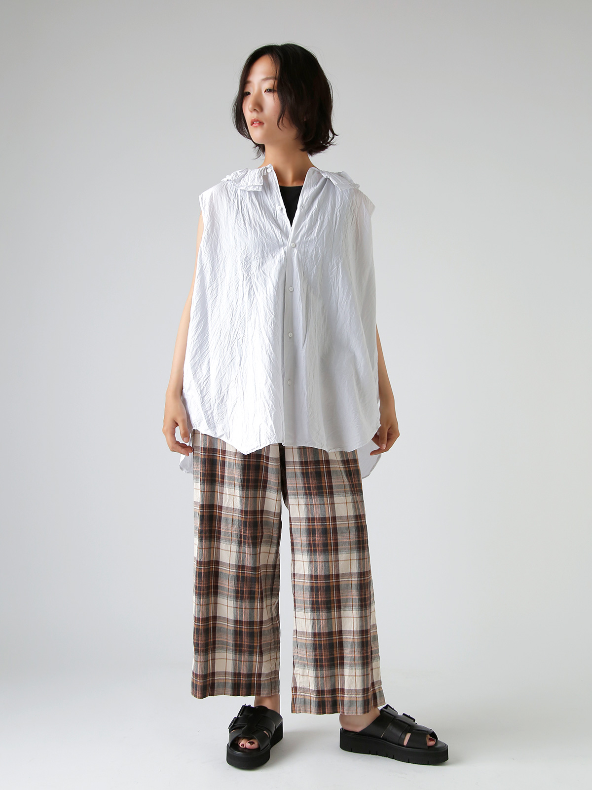 TOUJOURS(gDW[)t@C Rbg VN t@C Vc gRuffle Collar Sleeveless Shirth mm42rs02