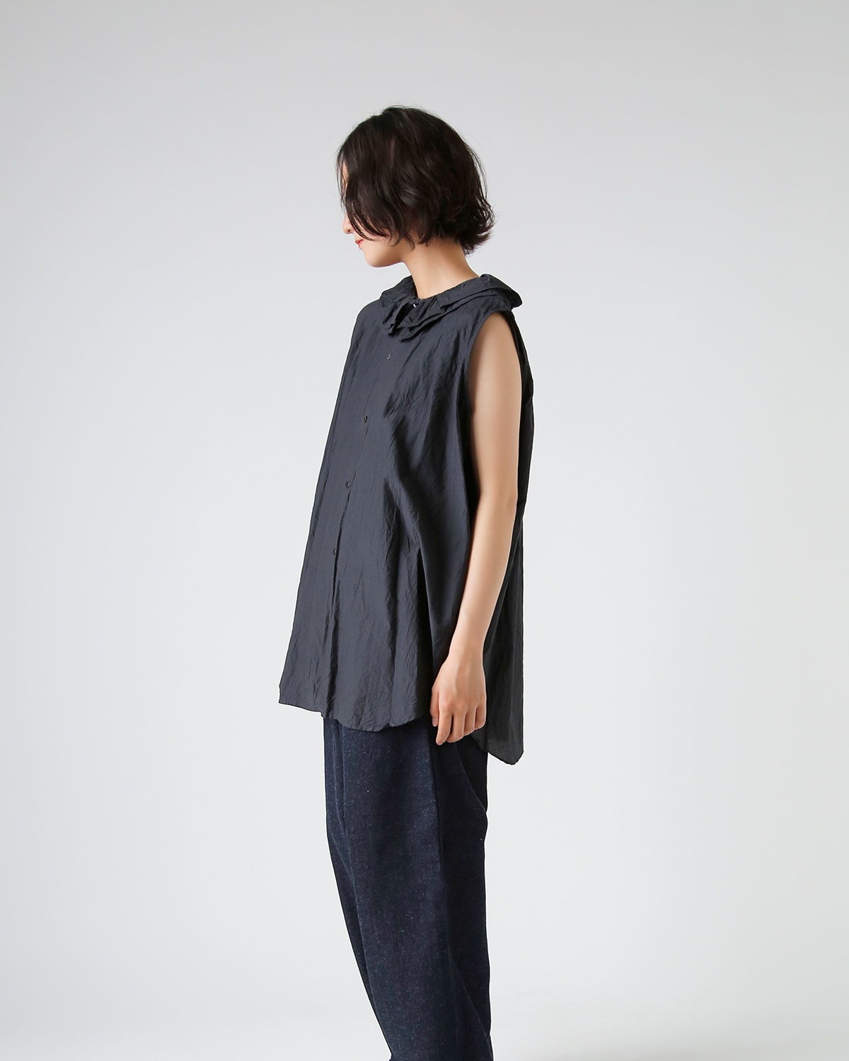 TOUJOURS(gDW[)t@C Rbg VN t@C Vc gRuffle Collar Sleeveless Shirth mm42rs02