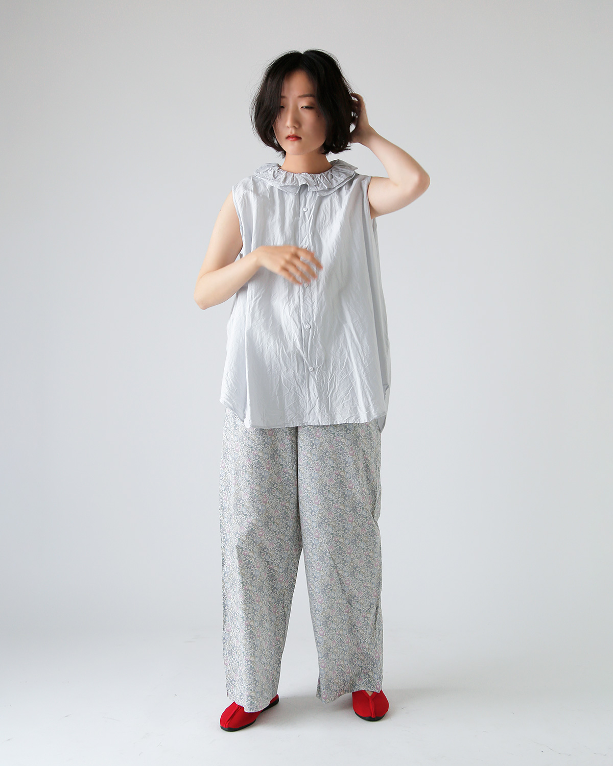 TOUJOURS(gDW[)t@C Rbg VN t@C Vc gRuffle Collar Sleeveless Shirth mm42rs02