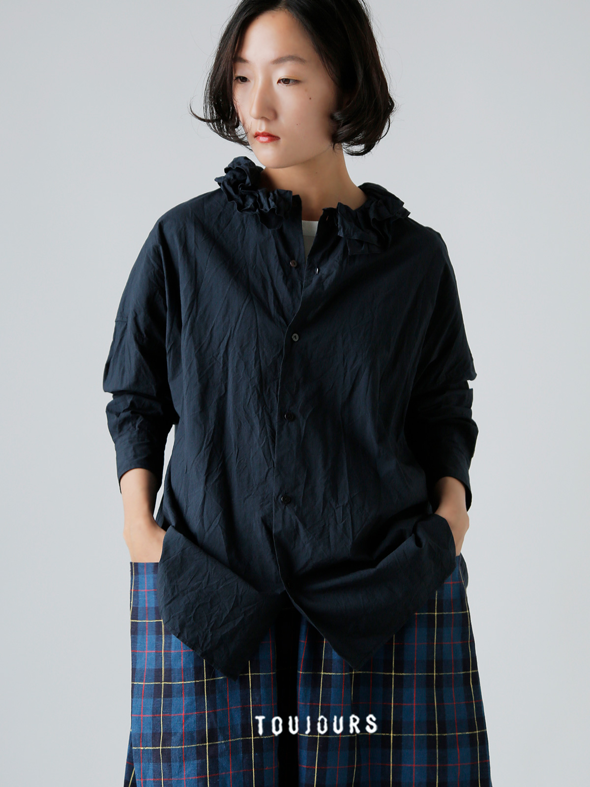 TOUJOURS トゥジュー ファインヤーン コットン シャツ “Ruffle