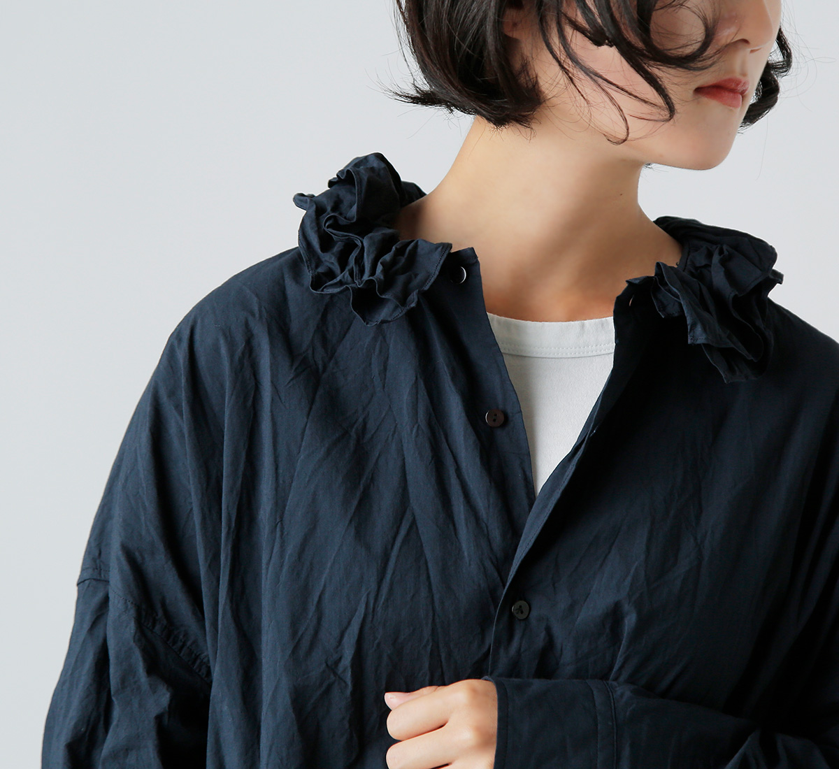 TOUJOURS(gDW[)t@C[ Rbg Vc gRuffle Collar Baggy Shirth tm42bs01