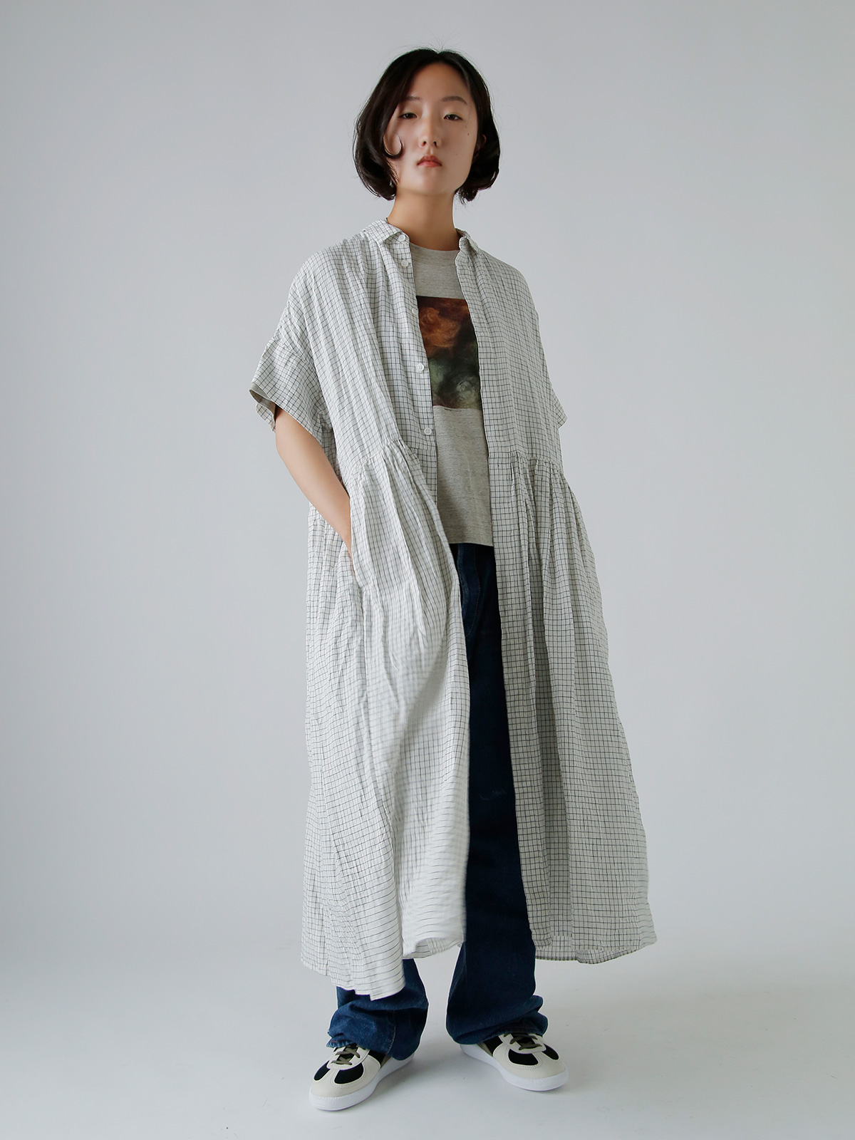 TOUJOURS(gDW[)l X[ EBhEy Vc hX gRandom Pleated Cuff Sleeve Shirt Dressh tm42dd07