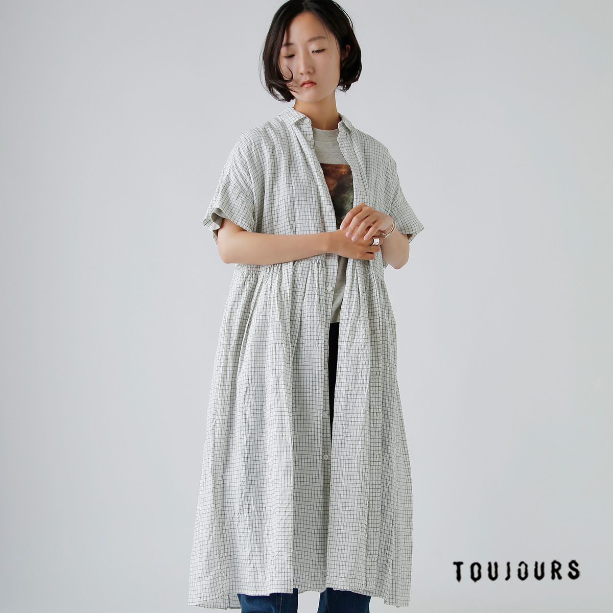 TOUJOURS(gDW[)l X[ EBhEy Vc hX gRandom Pleated Cuff Sleeve Shirt Dressh tm42dd07
