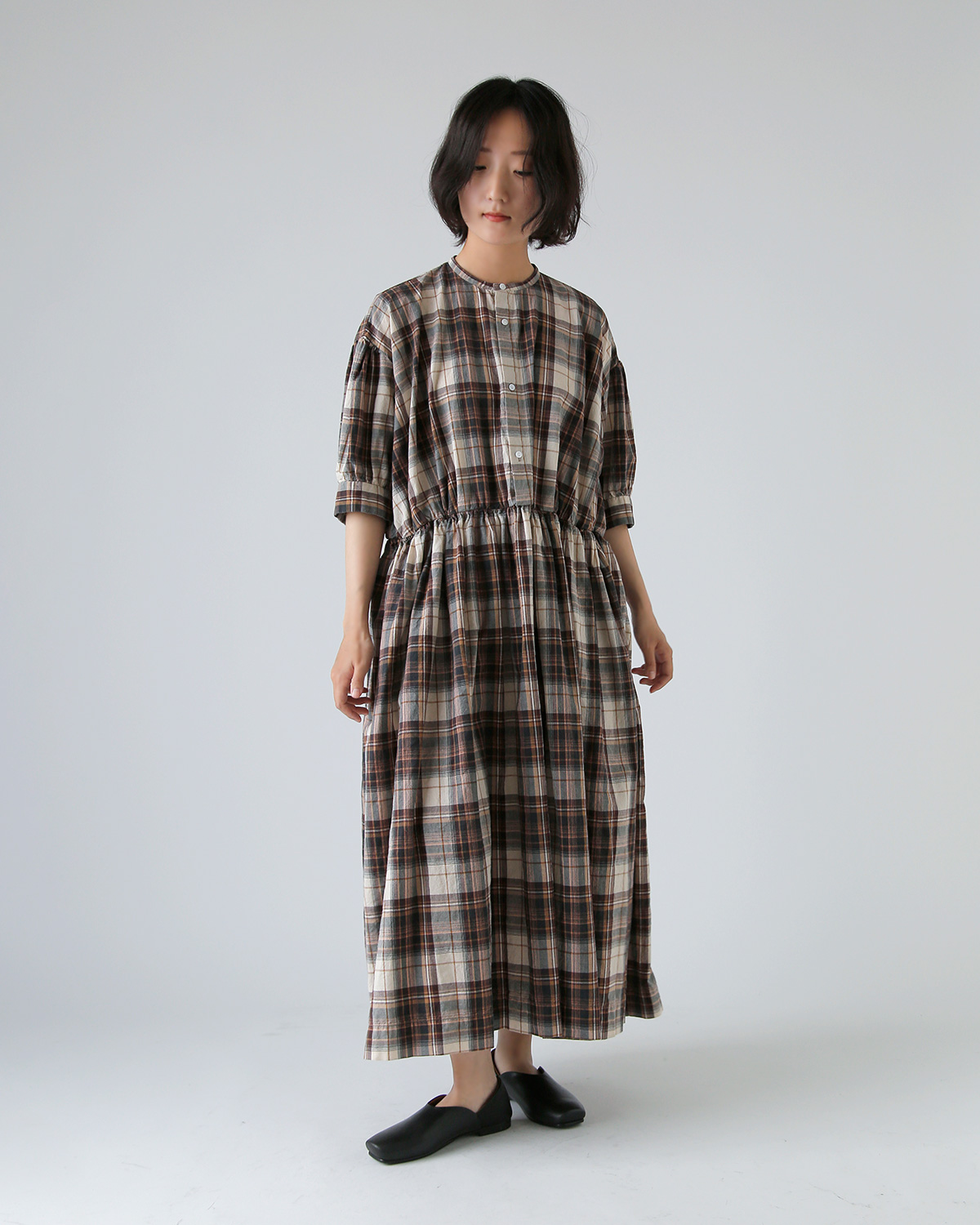 TOUJOURS(gDW[)tF[h TCN Rbg }hX`FbN hX gHalf Sleeve Classic Gathered Dressh tm42wd05