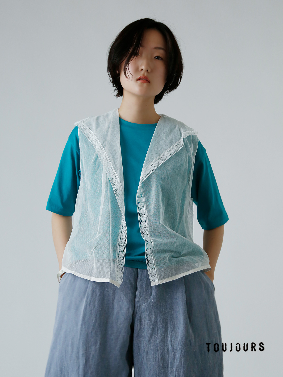 TOUJOURS トゥジュー リンクル コットン ペーパークロス ジレ