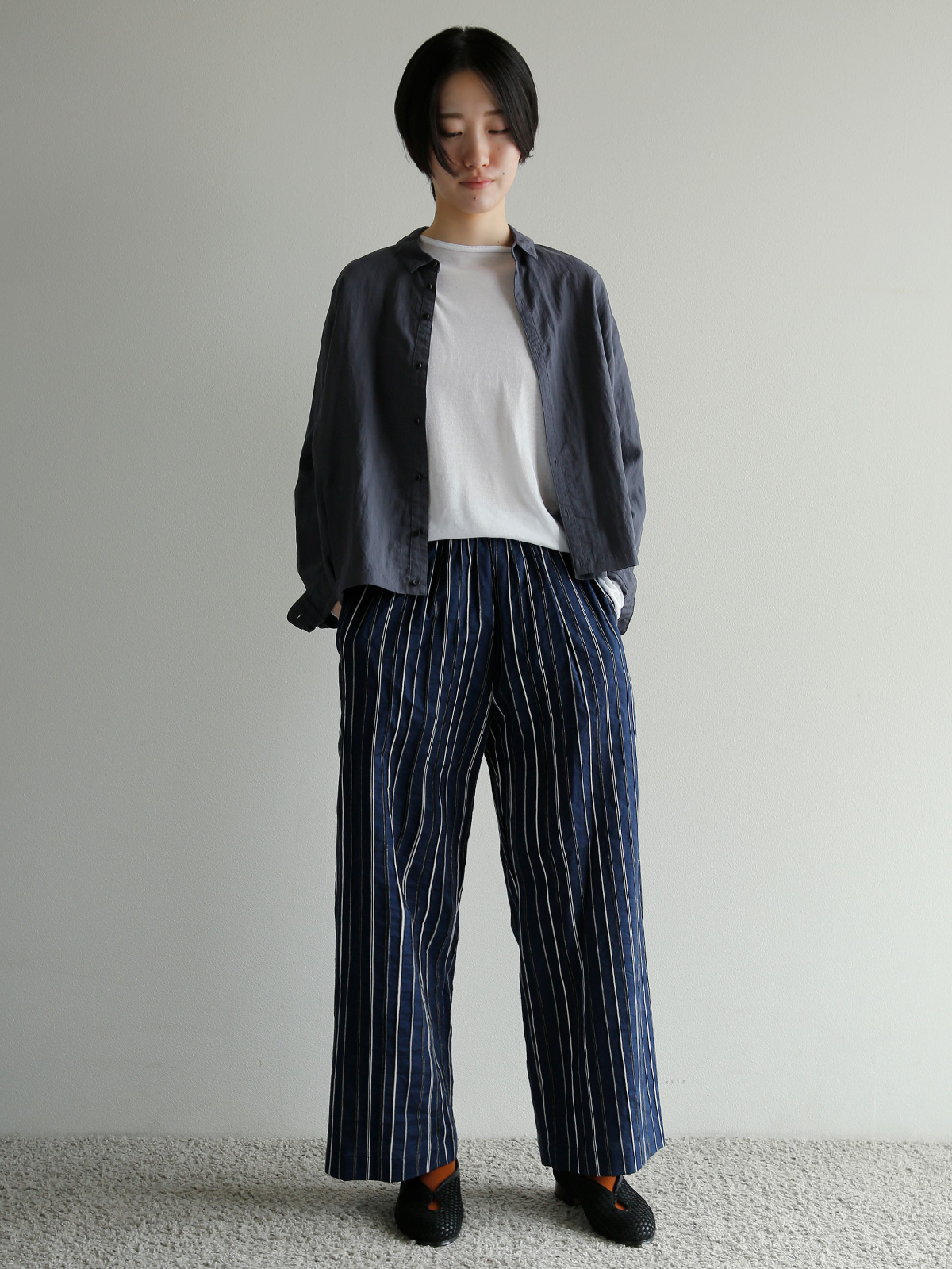 R & D.M.Co-(�I�[���h�}���Y�e�[���[)�h�r�[�X�g���C�v �����b�N�X �S���p���c DOBBY STRIPE RELAX GUM PANTS 8213