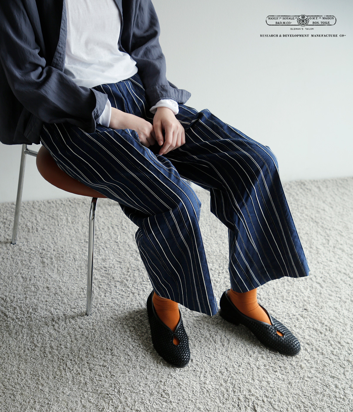 R & D.M.Co-(�I�[���h�}���Y�e�[���[)�h�r�[�X�g���C�v �����b�N�X �S���p���c DOBBY STRIPE RELAX GUM PANTS 8213