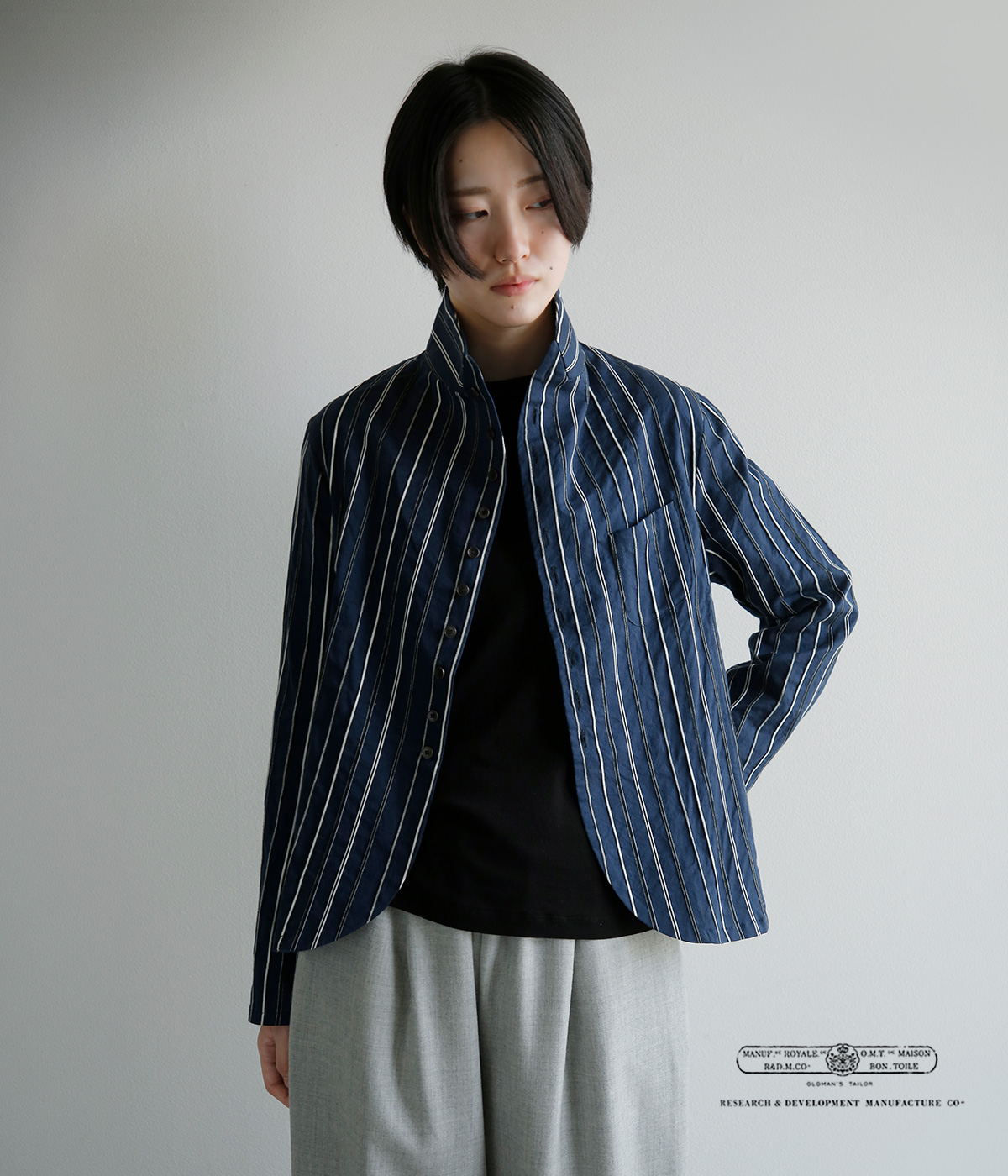 R & D.M.Co-(�I�[���h�}���Y�e�[���[)�h�r�[�X�g���C�v �W���P�b�g �V���c DOBBY STRIPE JACKET SHIRT 8215