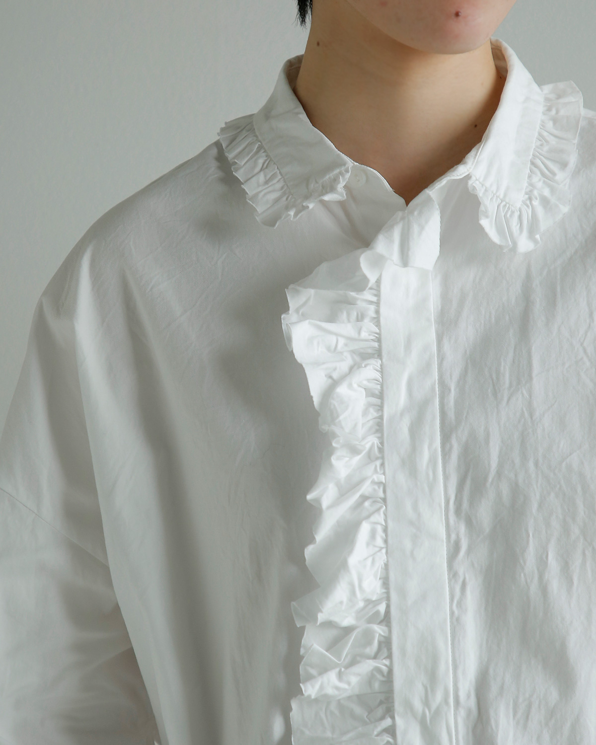 TOUJOURS(�g�D�W���[)�R�b�g���g���v�����[���c�C�� �t�������C�h�V���c Bishop Sleeve Ruffle Wide Shirt am45us01