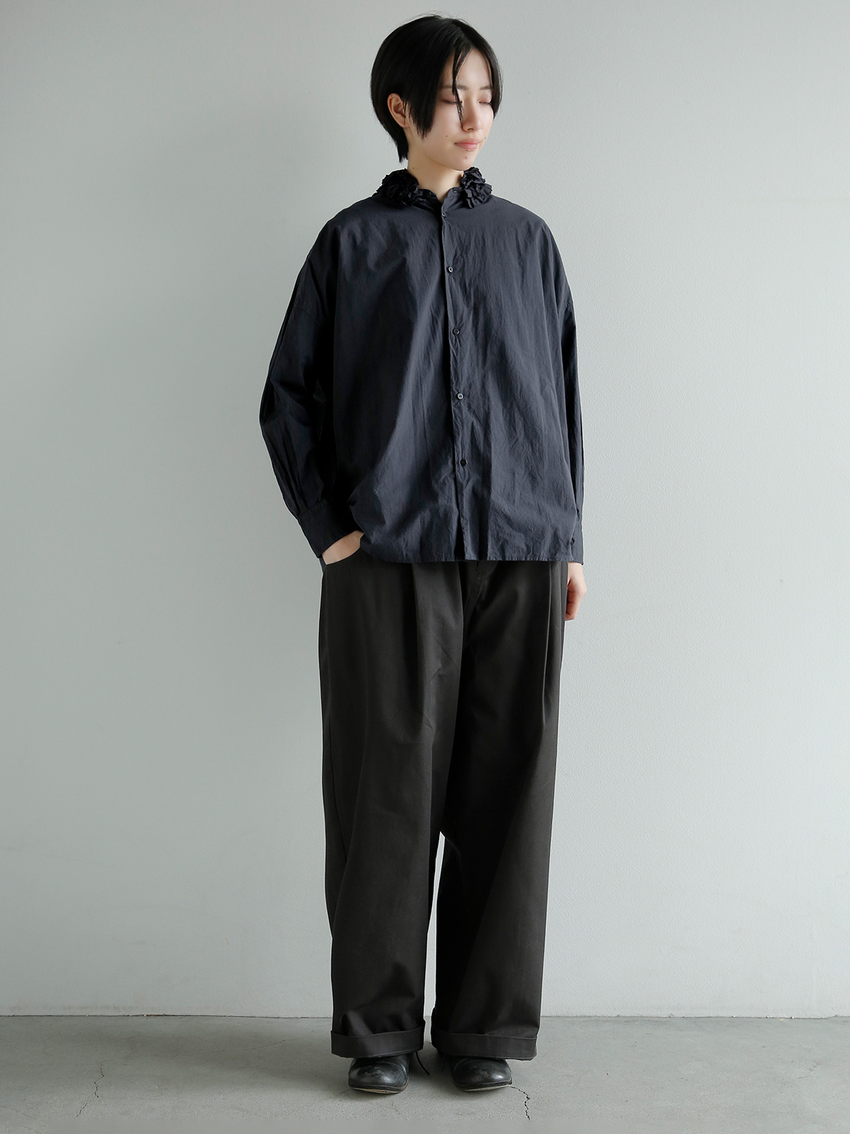 TOUJOURS(�g�D�W���[)�t�@�C�����[���R�b�g�� �l�b�N�t�����V���c Neck Ruffle Shirt mm45ps01