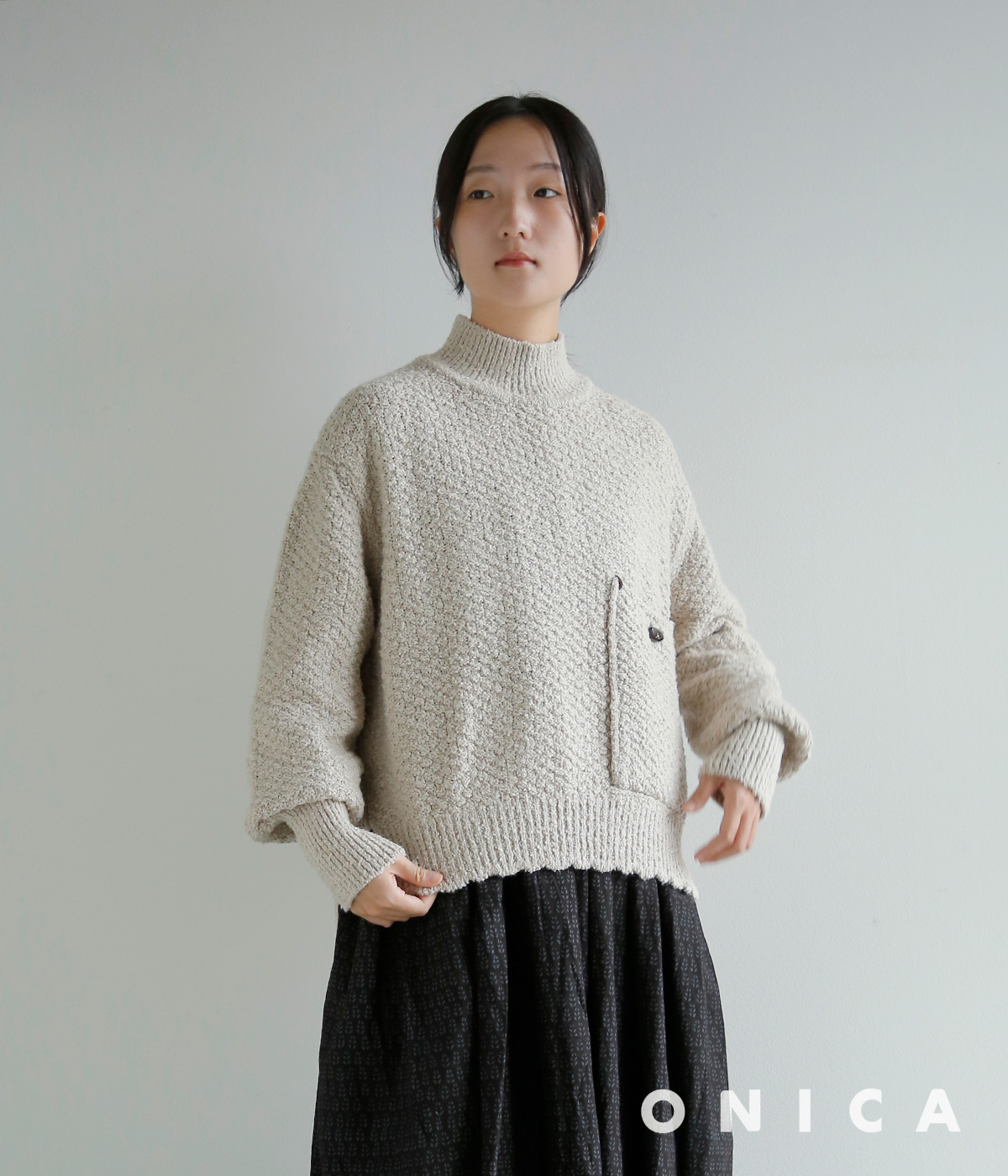 ONICA(�I�j�J)�R�b�g�� ���b�N�l�b�N ���[�v���[�� �j�b�g�g�b�v�X Loop-yarn pocket Jumper oni066