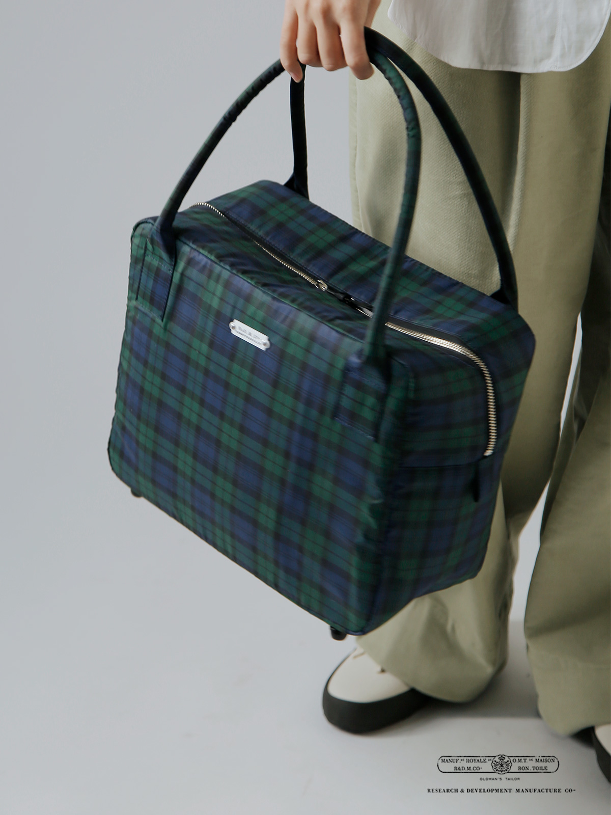 LETTER ボストンバッグ ネイビーとグリーンチェック LETTER ボストン