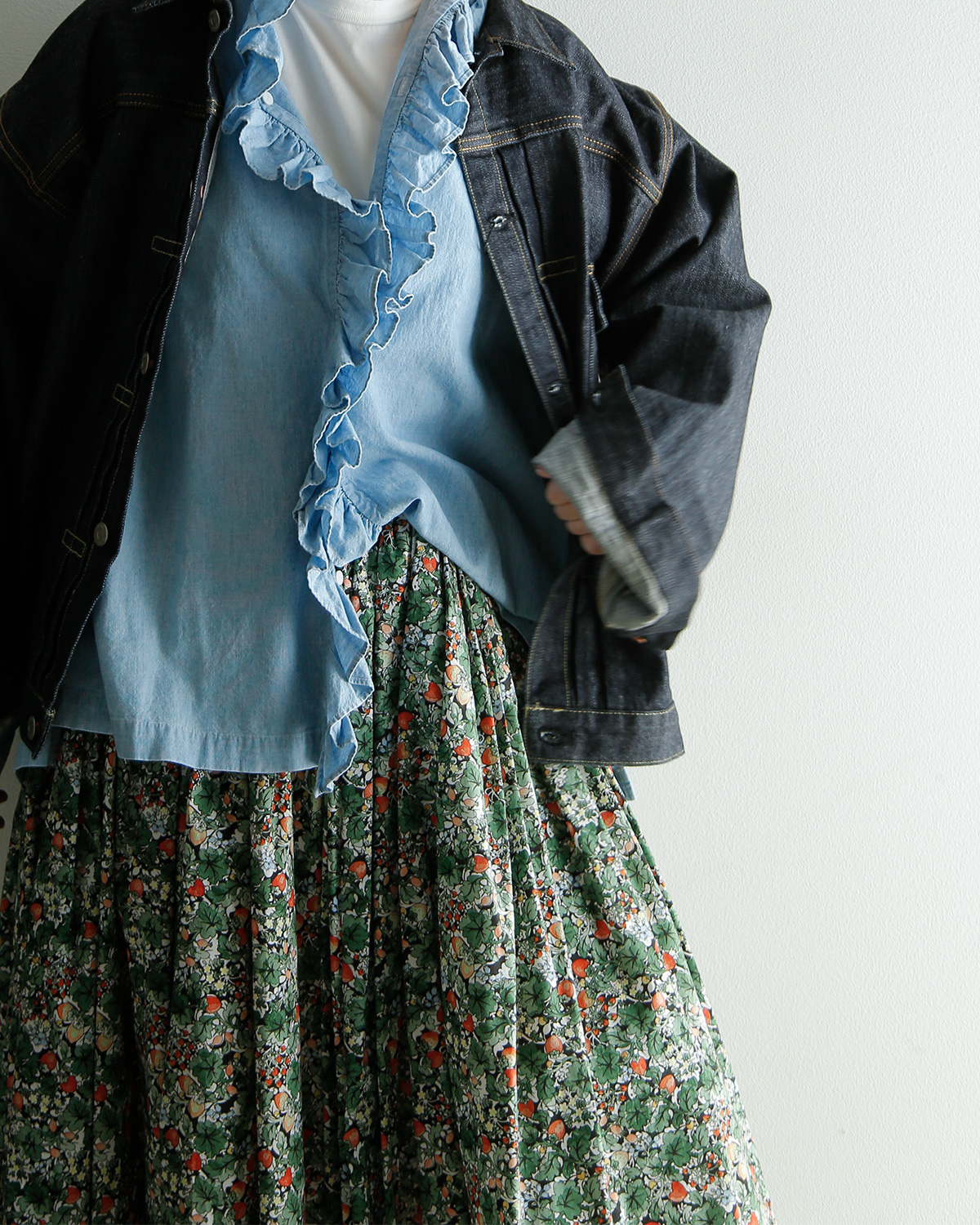 R & D.M.Co-(�I�[���h�}���Y�e�[���[)���C���h�x���[ �t�B�[���h ���[�� �M���U�[ �X�J�[�g WILD BERRY FIELD LAWN GATHER SKIRT 7876