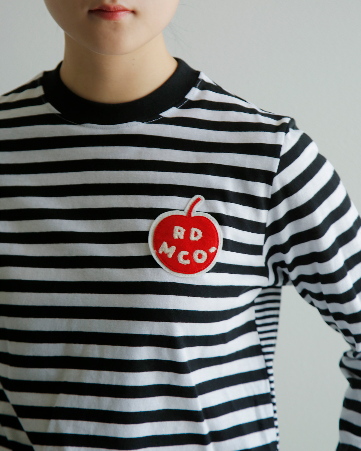 R & D.M.Co-(�I�[���h�}���Y�e�[���[)�K�[�[ �{�[�_�[ �A�b�v���p�b�` �v���I�[�o�[ �V���c GAUZE BORDER PULLOVER SHIRT APPLE PATCH 8028