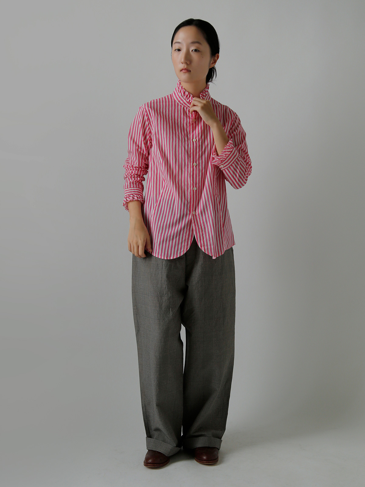 R & D.M.Co-(�I�[���h�}���Y�e�[���[)�L�����f�B�[�X�g���C�v �t�����J���[ �V���c CANDY STRIPE FRILL COLLAR SHIRT 8170