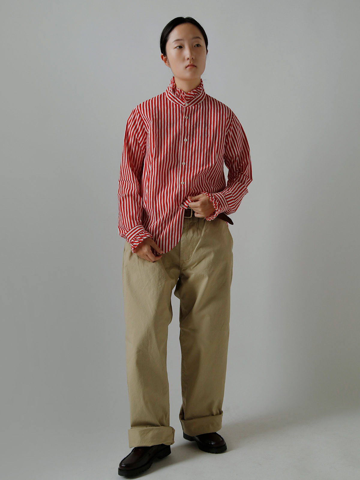 R & D.M.Co-(�I�[���h�}���Y�e�[���[)�L�����f�B�[�X�g���C�v �t�����J���[ �V���c CANDY STRIPE FRILL COLLAR SHIRT 8170