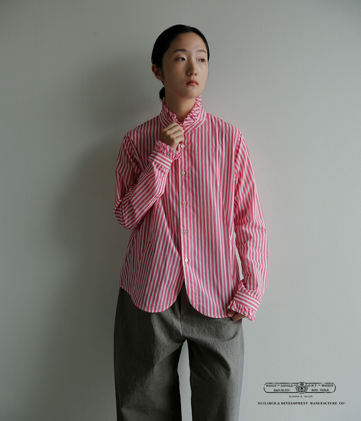 R & D.M.Co-(�I�[���h�}���Y�e�[���[)�L�����f�B�[�X�g���C�v �t�����J���[ �V���c CANDY STRIPE FRILL COLLAR SHIRT 8170