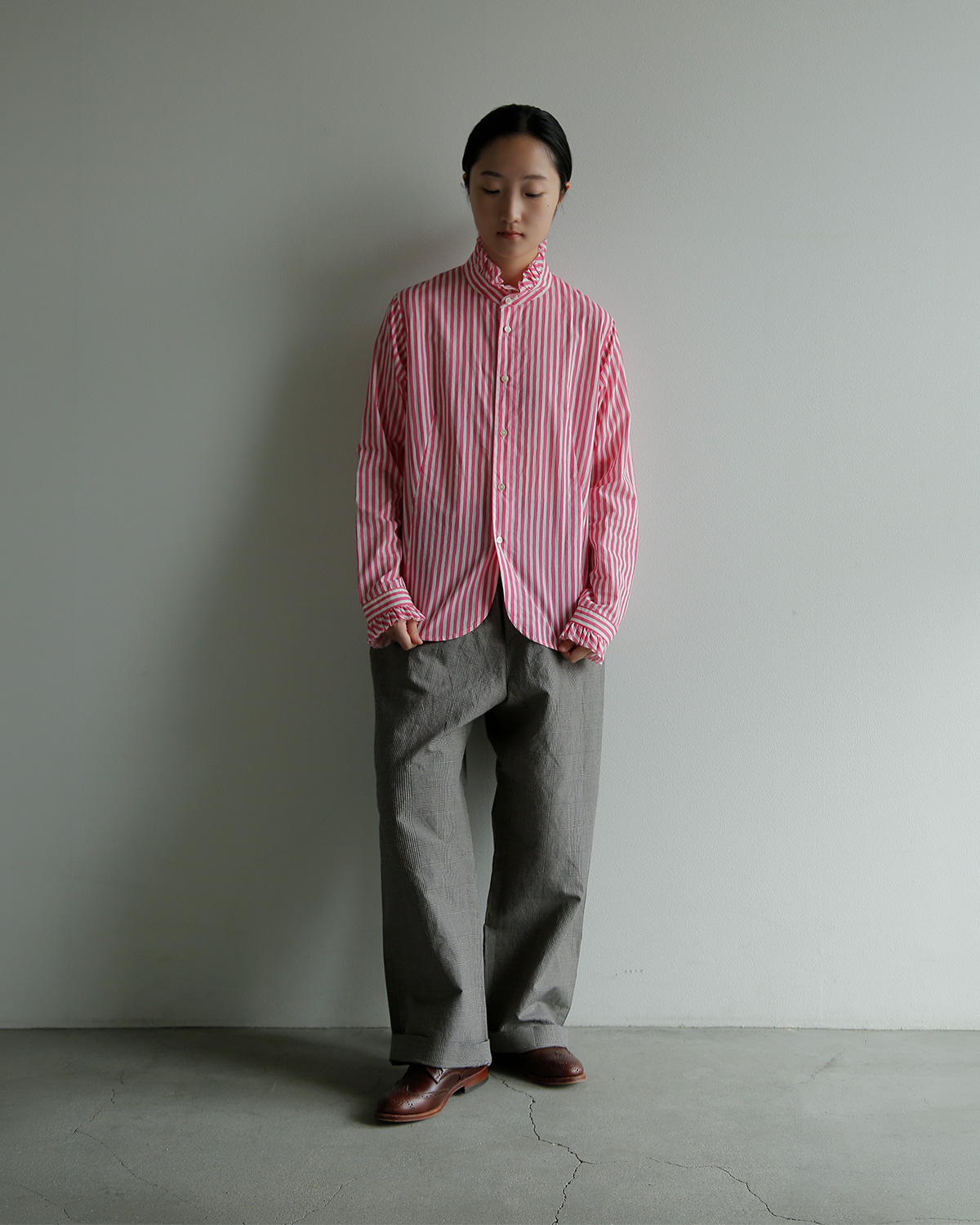 R & D.M.Co-(�I�[���h�}���Y�e�[���[)�L�����f�B�[�X�g���C�v �t�����J���[ �V���c CANDY STRIPE FRILL COLLAR SHIRT 8170