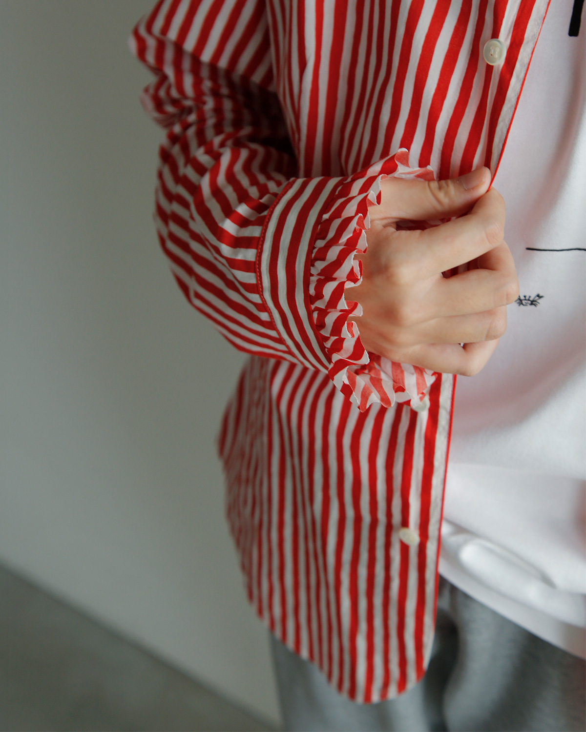 R & D.M.Co-(�I�[���h�}���Y�e�[���[)�L�����f�B�[�X�g���C�v �t�����J���[ �V���c CANDY STRIPE FRILL COLLAR SHIRT 8170