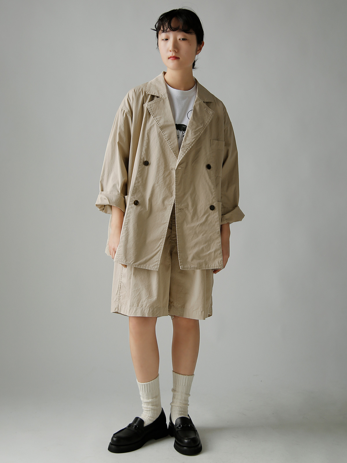 TOUJOURS(�g�D�W���[)�K�[�����g�_�C�R�b�g�� �X�g���b�`�M���o�W�� �W���P�b�g �gDouble Breasted Sack Jacket�h am44fj02