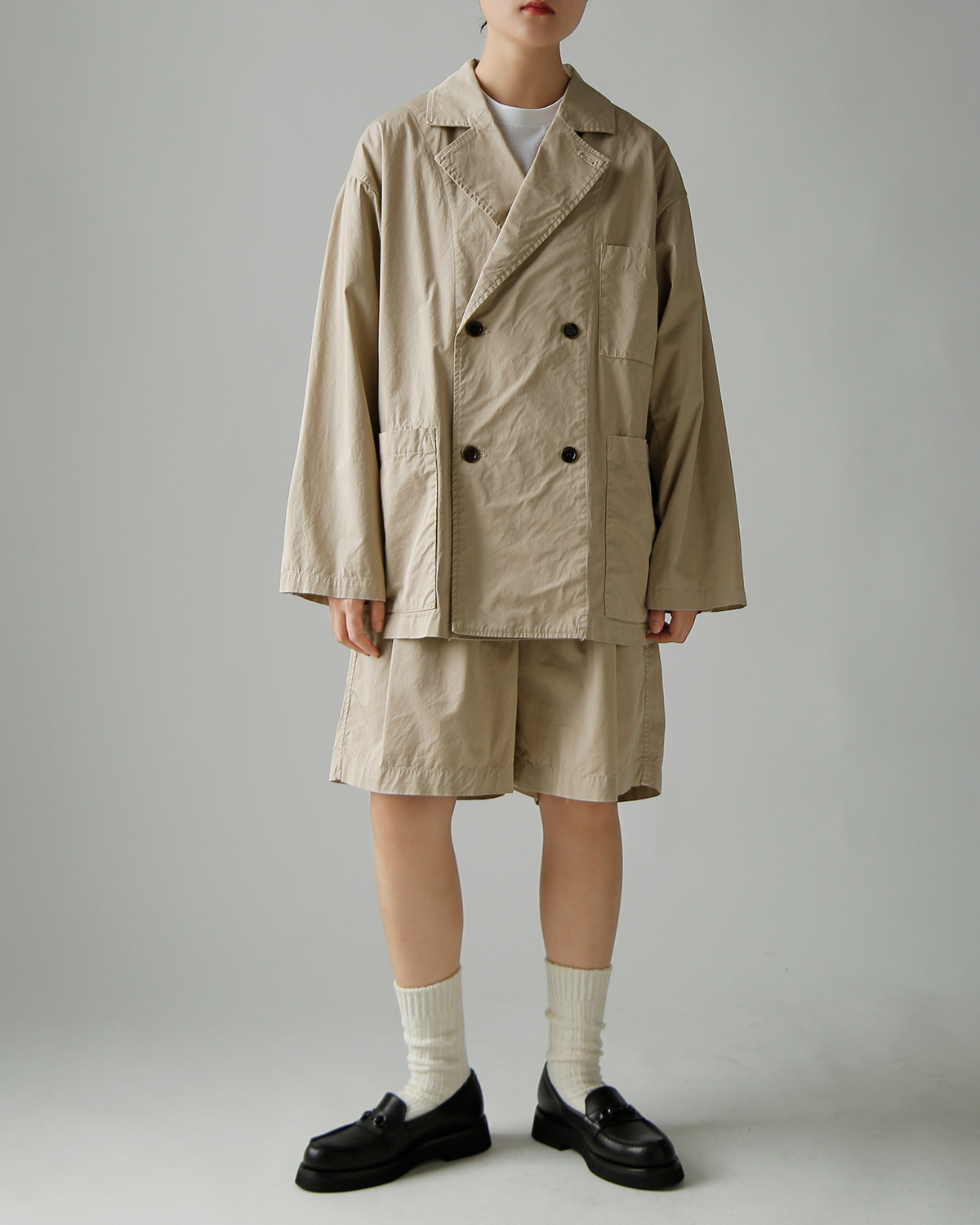 TOUJOURS(�g�D�W���[)�K�[�����g�_�C�R�b�g�� �X�g���b�`�M���o�W�� �W���P�b�g �gDouble Breasted Sack Jacket�h am44fj02