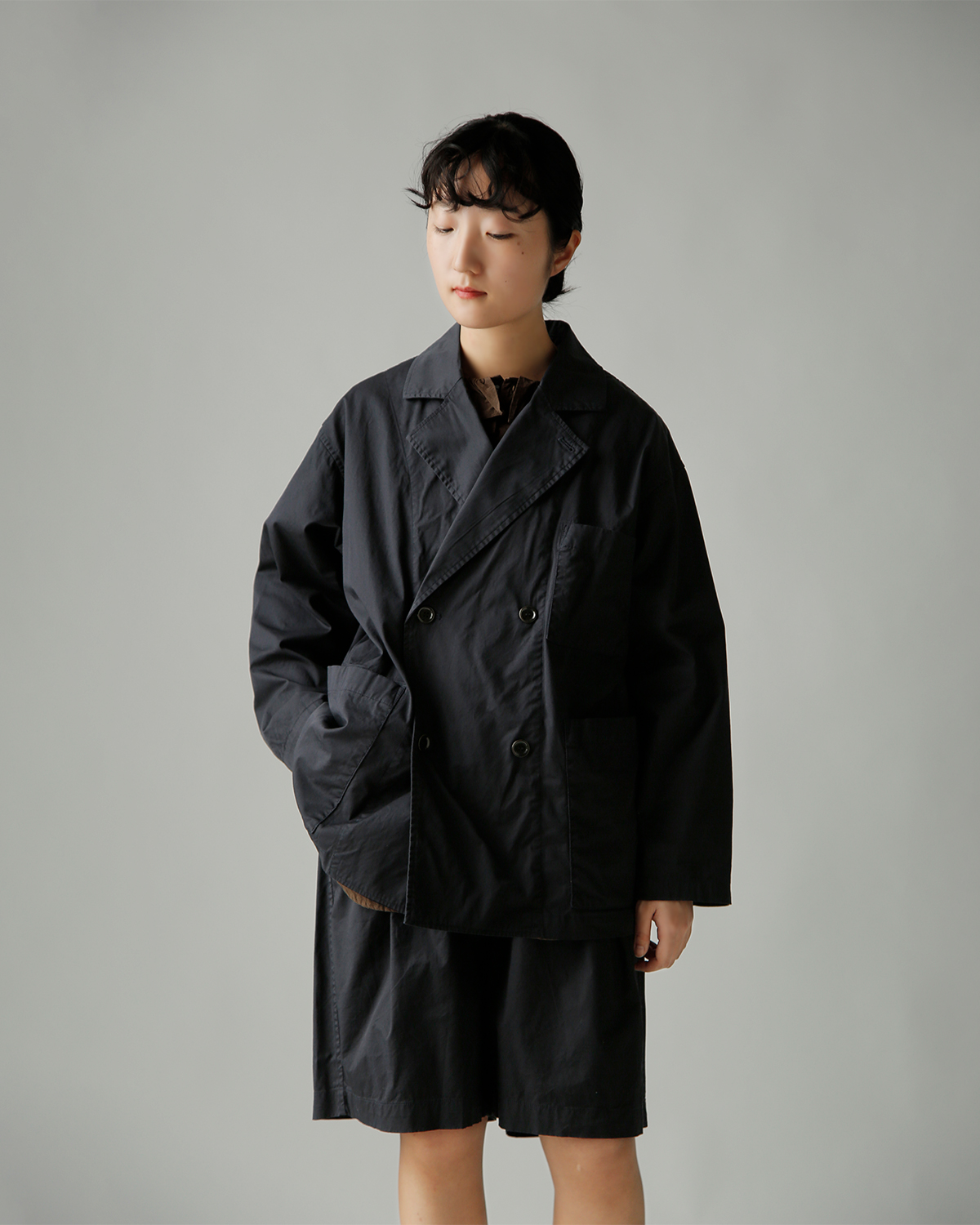 TOUJOURS(�g�D�W���[)�K�[�����g�_�C�R�b�g�� �X�g���b�`�M���o�W�� �W���P�b�g �gDouble Breasted Sack Jacket�h am44fj02