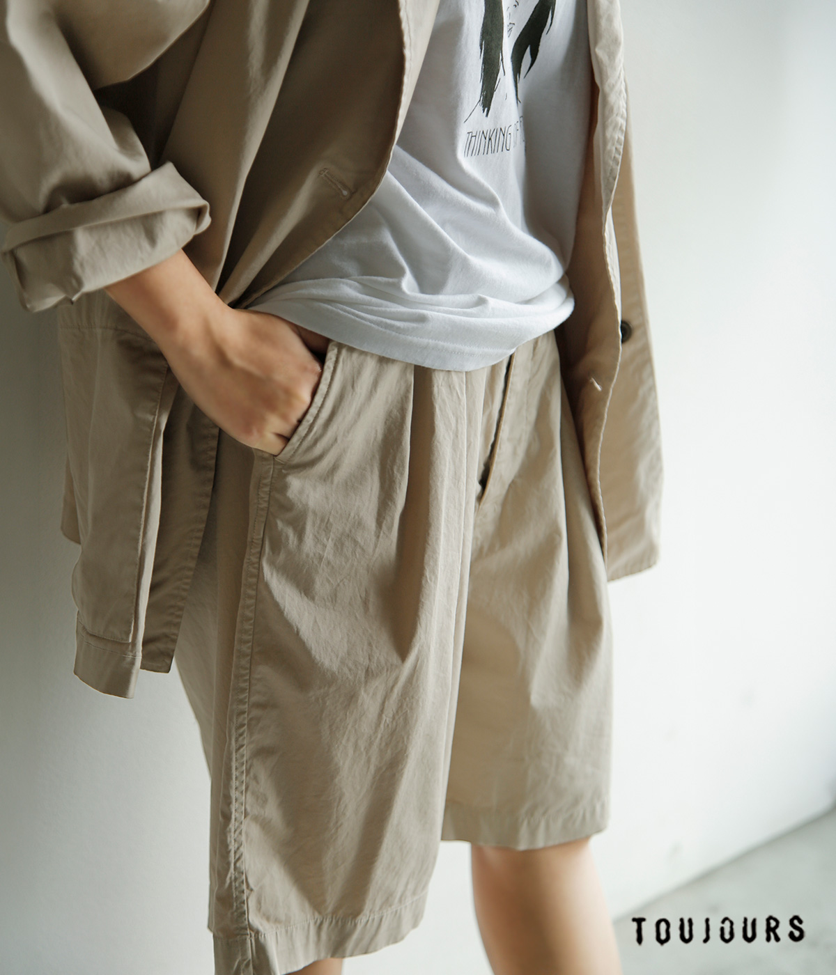 TOUJOURS(�g�D�W���[)�K�[�����g�_�C�R�b�g�� �X�g���b�`�M���o�W�� �p���c �g2 In-pleat Baggy Half Chinos�h am44fp05