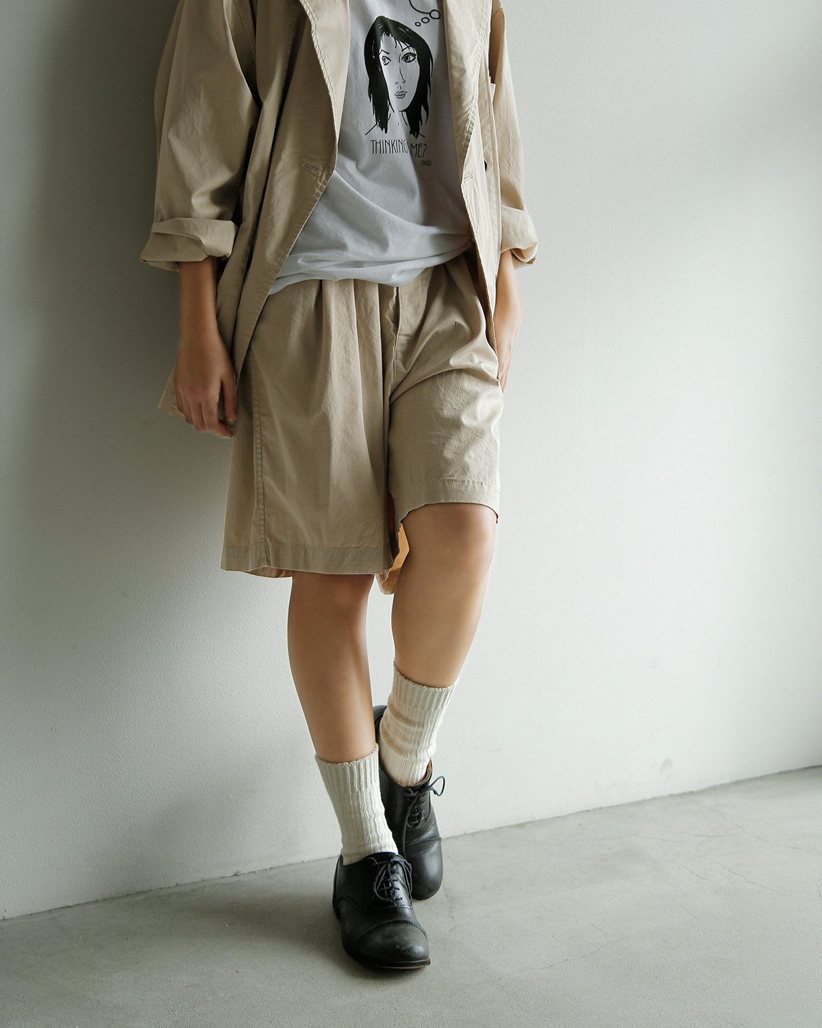 TOUJOURS(�g�D�W���[)�K�[�����g�_�C�R�b�g�� �X�g���b�`�M���o�W�� �p���c �g2 In-pleat Baggy Half Chinos�h am44fp05