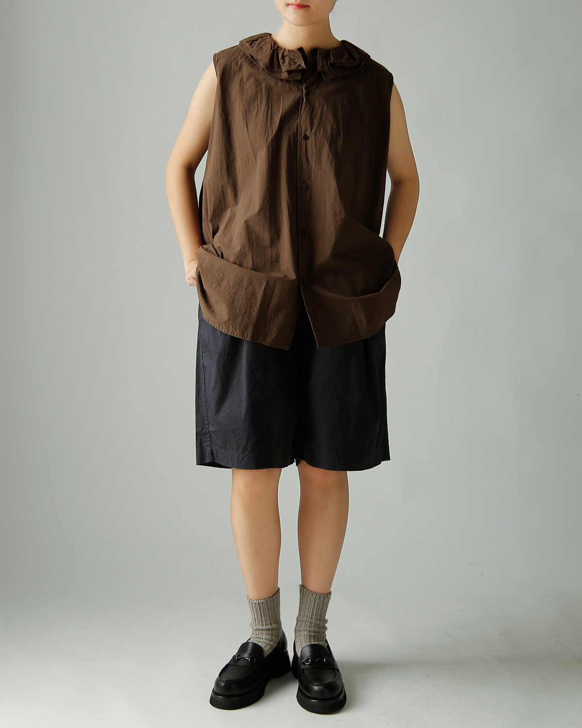 TOUJOURS(�g�D�W���[)�K�[�����g�_�C�R�b�g�� �X�g���b�`�M���o�W�� �p���c �g2 In-pleat Baggy Half Chinos�h am44fp05