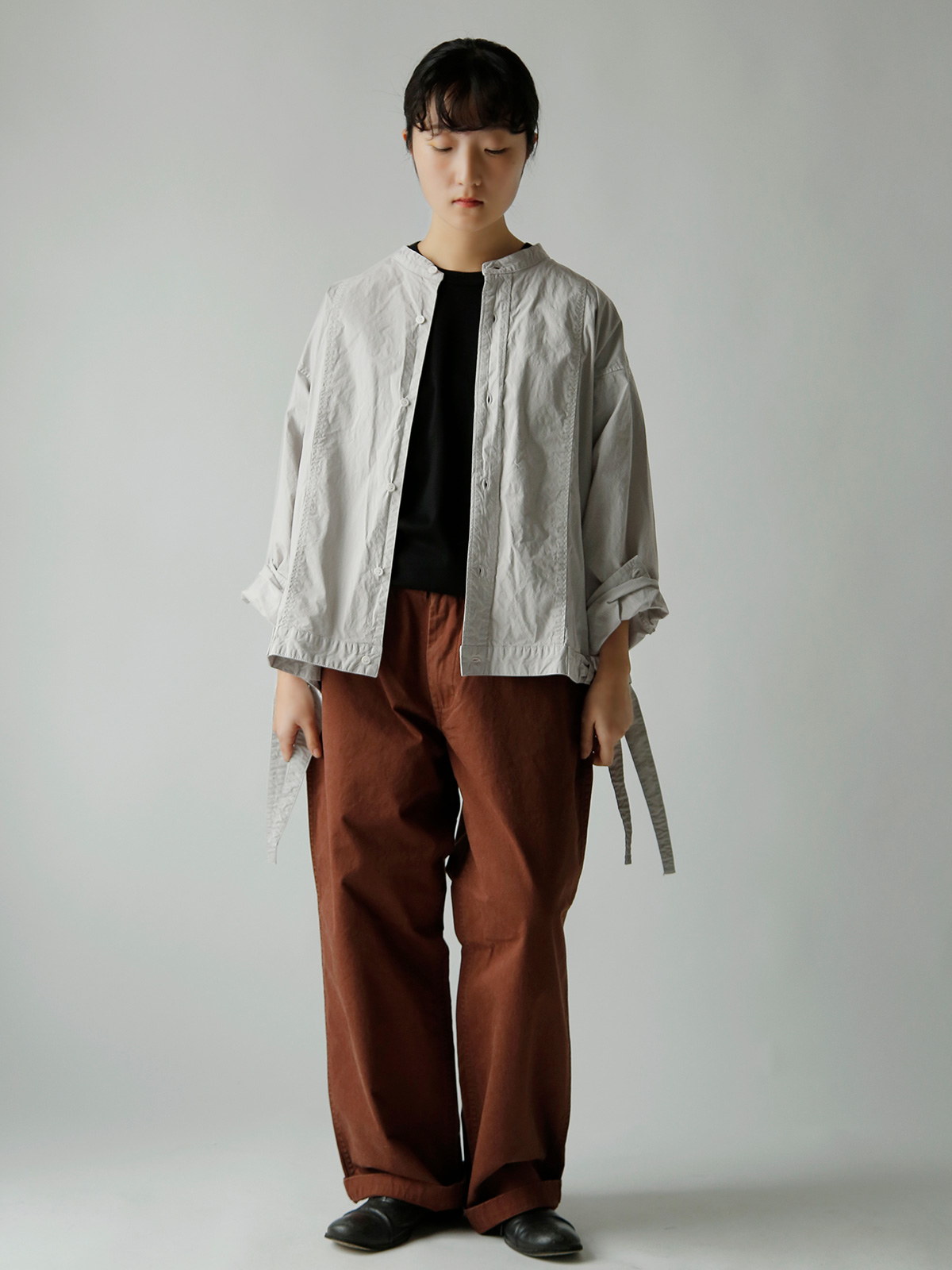 TOUJOURS(�g�D�W���[)�K�[�����g�_�C �I�[�K�j�b�N�R�b�g�� �X�g���b�`�|�v���� �V���c �gSide String Blouson Shirt�h am44rs01