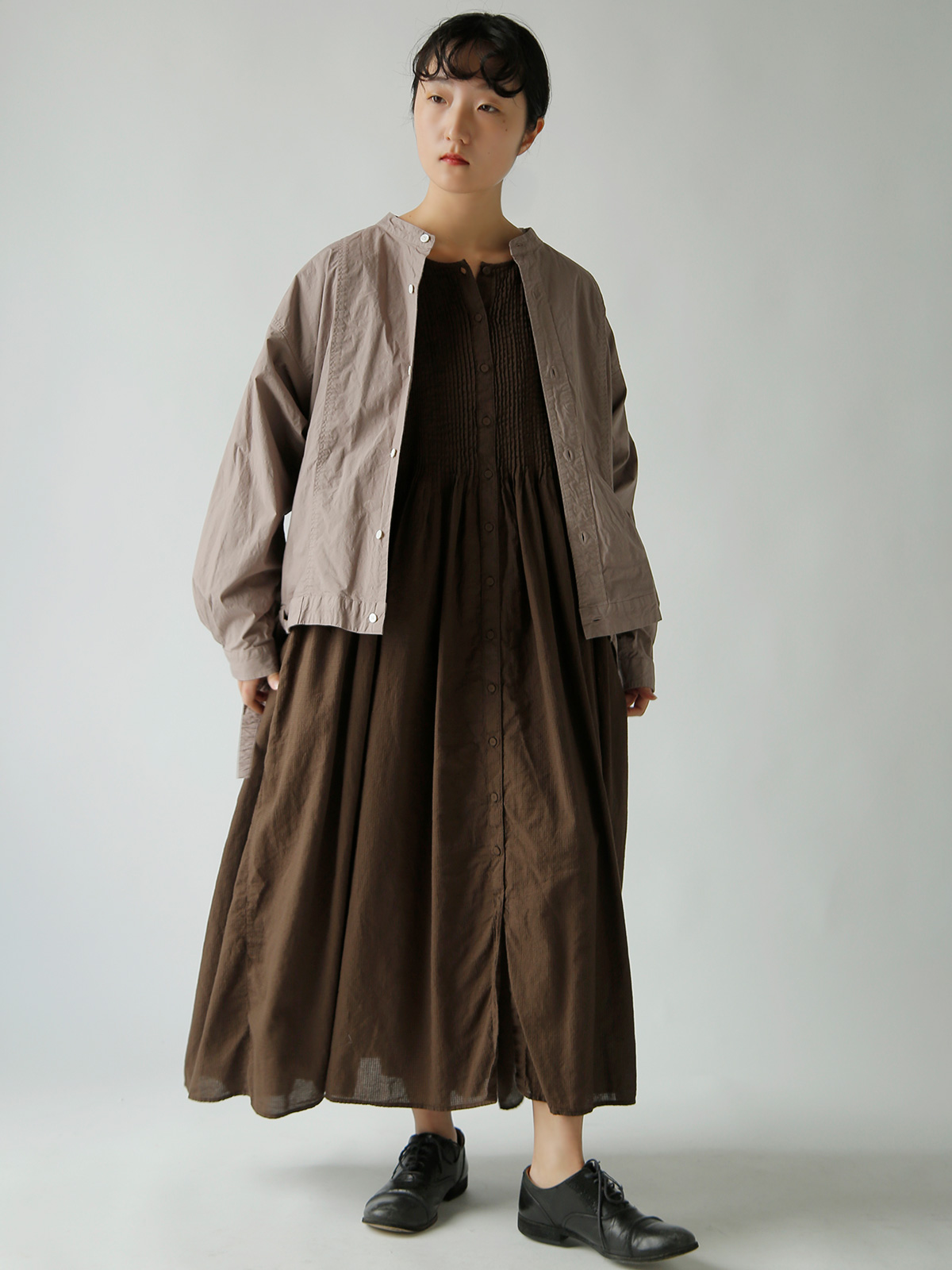 TOUJOURS(�g�D�W���[)�K�[�����g�_�C �I�[�K�j�b�N�R�b�g�� �X�g���b�`�|�v���� �V���c �gSide String Blouson Shirt�h am44rs01