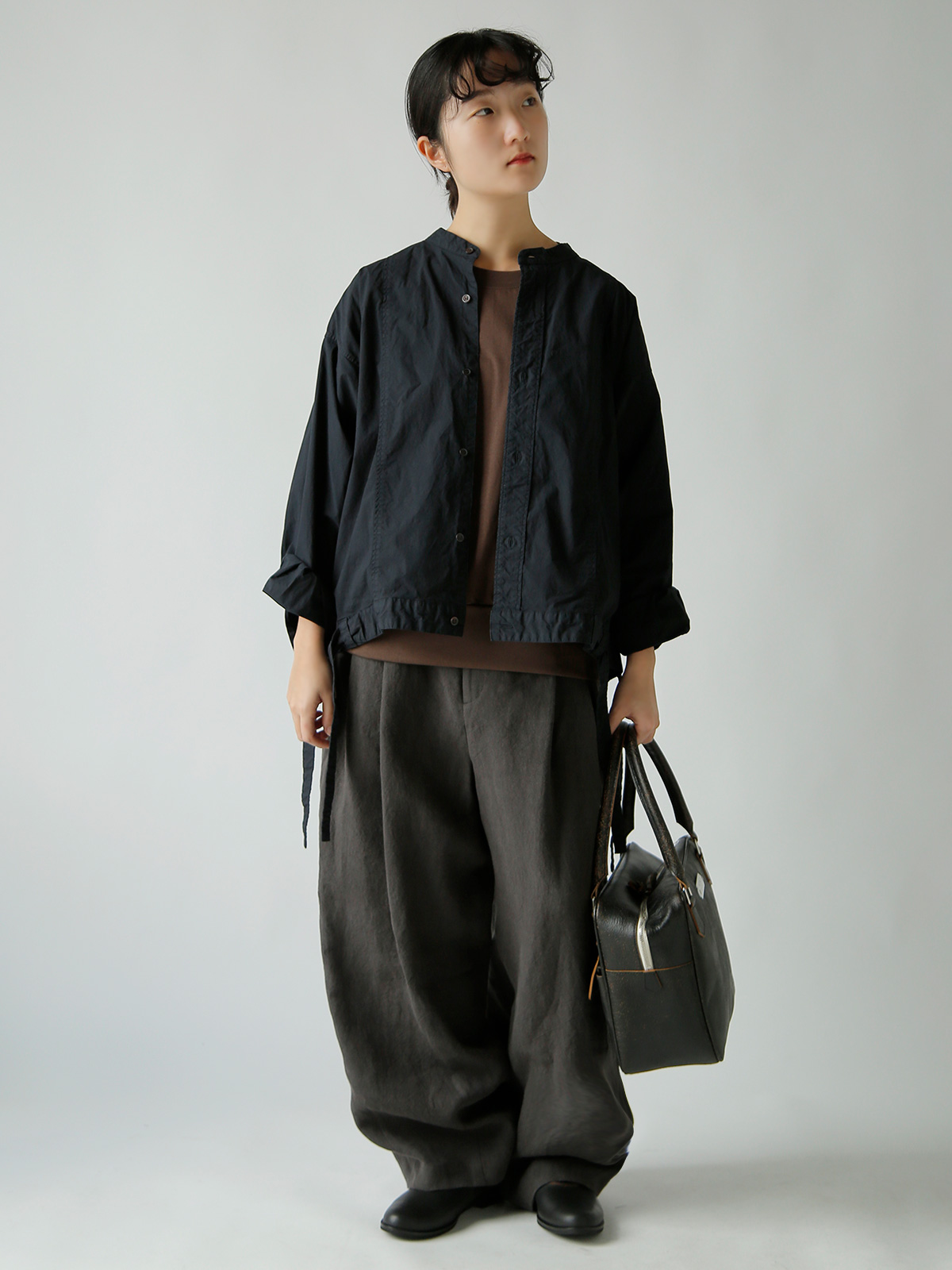 TOUJOURS(�g�D�W���[)�K�[�����g�_�C �I�[�K�j�b�N�R�b�g�� �X�g���b�`�|�v���� �V���c �gSide String Blouson Shirt�h am44rs01