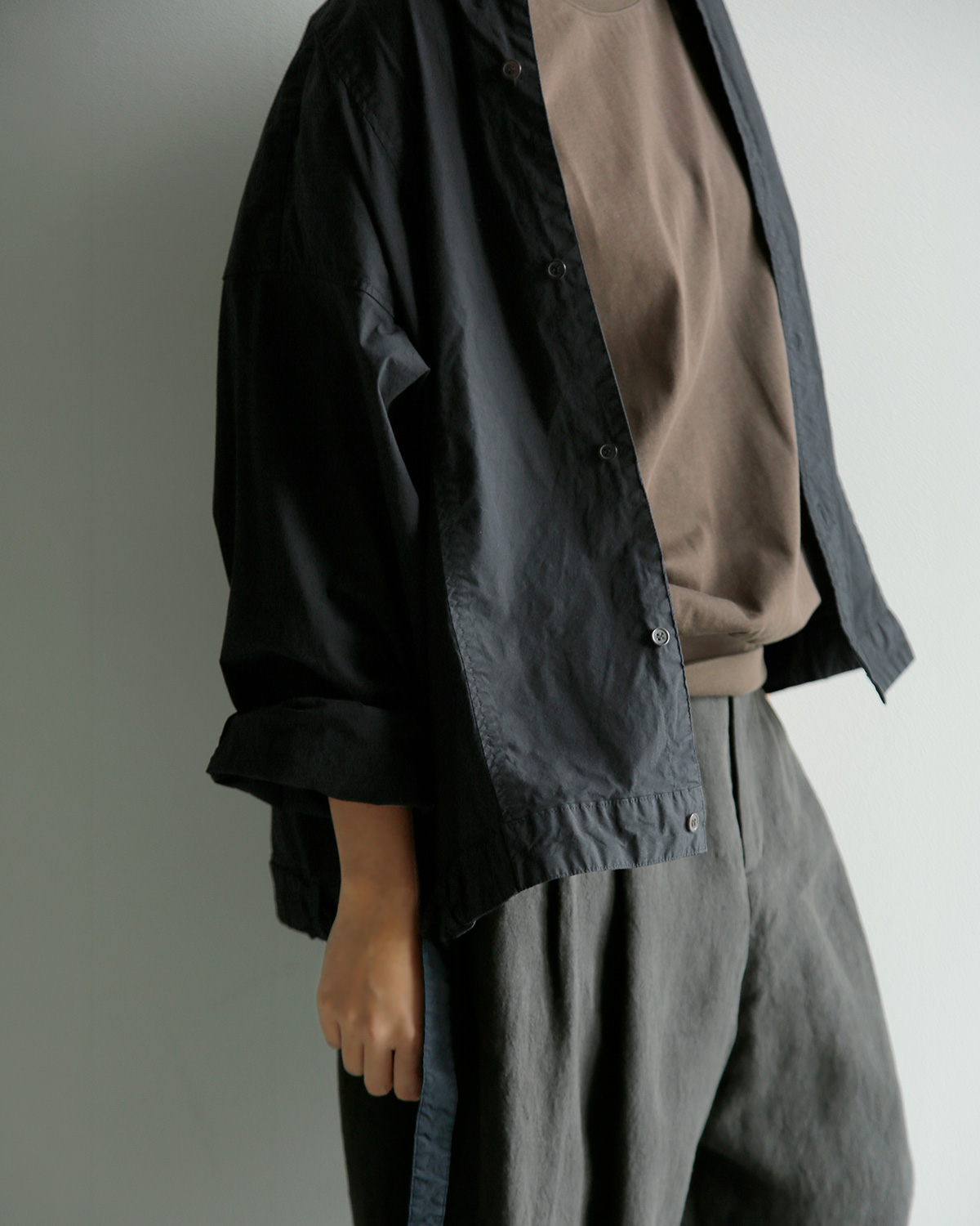 TOUJOURS(�g�D�W���[)�K�[�����g�_�C �I�[�K�j�b�N�R�b�g�� �X�g���b�`�|�v���� �V���c �gSide String Blouson Shirt�h am44rs01