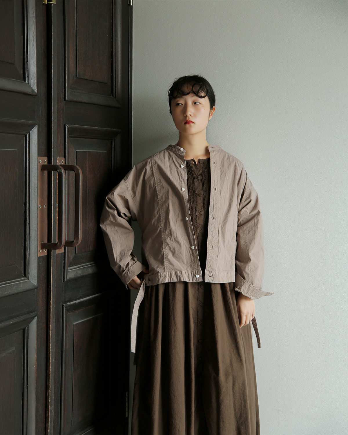 TOUJOURS(�g�D�W���[)�K�[�����g�_�C �I�[�K�j�b�N�R�b�g�� �X�g���b�`�|�v���� �V���c �gSide String Blouson Shirt�h am44rs01