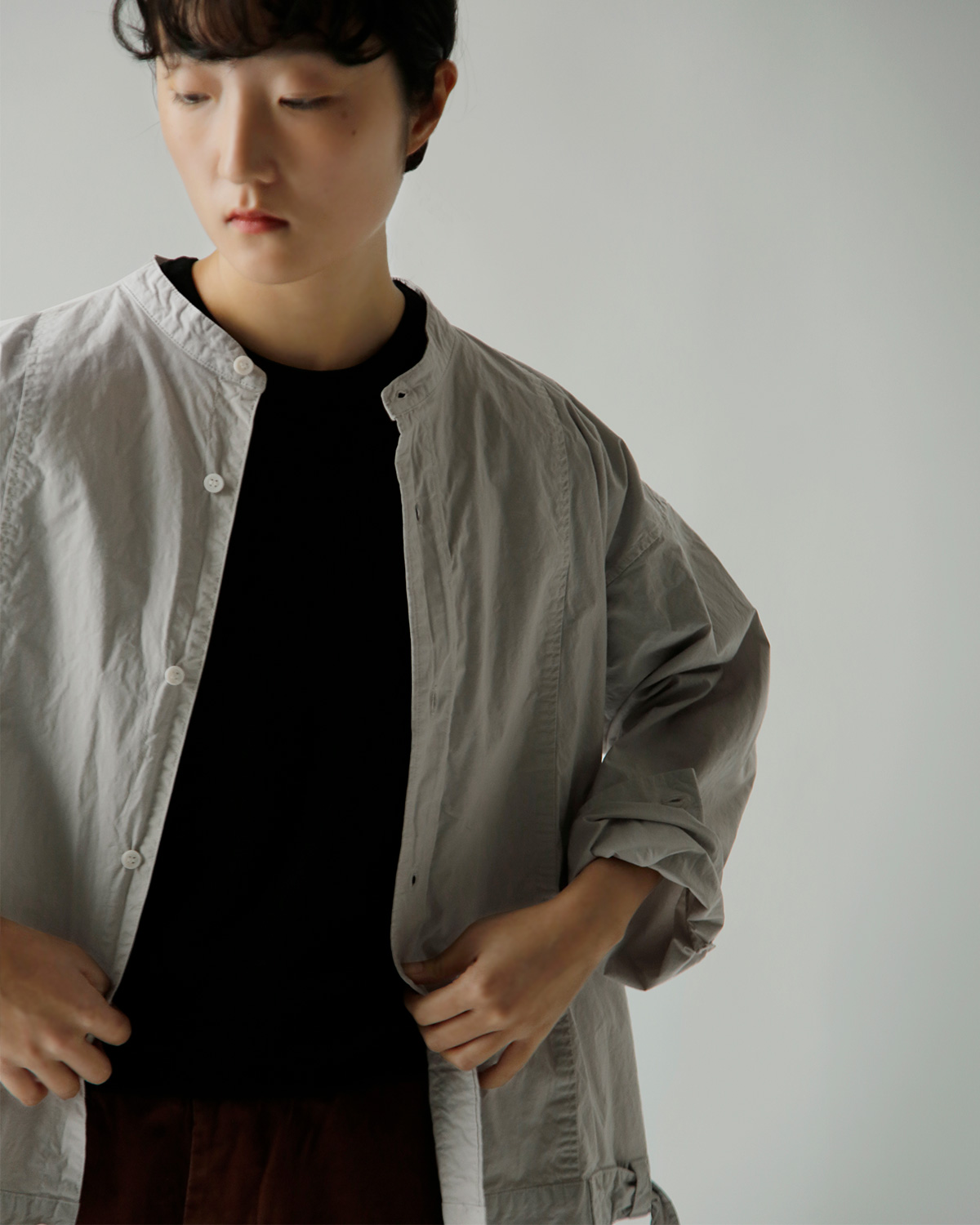 TOUJOURS(�g�D�W���[)�K�[�����g�_�C �I�[�K�j�b�N�R�b�g�� �X�g���b�`�|�v���� �V���c �gSide String Blouson Shirt�h am44rs01