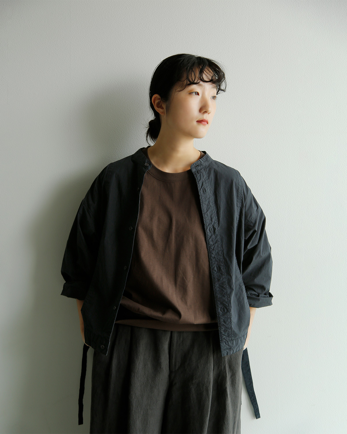 TOUJOURS(�g�D�W���[)�K�[�����g�_�C �I�[�K�j�b�N�R�b�g�� �X�g���b�`�|�v���� �V���c �gSide String Blouson Shirt�h am44rs01