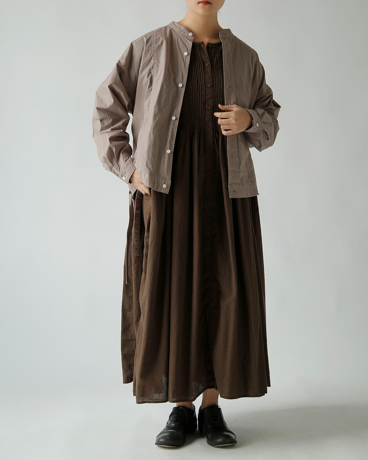 TOUJOURS(�g�D�W���[)�K�[�����g�_�C �I�[�K�j�b�N�R�b�g�� �X�g���b�`�|�v���� �V���c �gSide String Blouson Shirt�h am44rs01