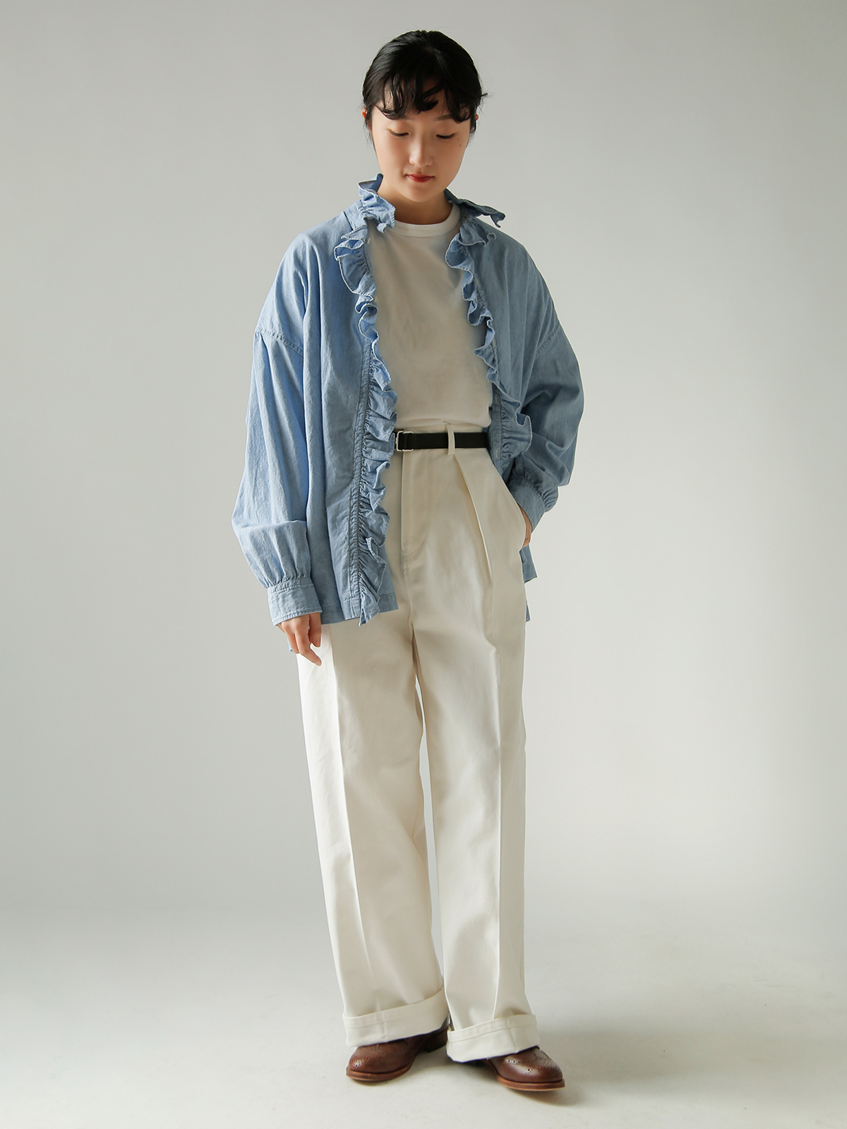 TOUJOURS(�g�D�W���[)�t�F�[�h���H�R�b�g���V�����u���[ �V���c �gRuffle Shirt�h hm44ds03