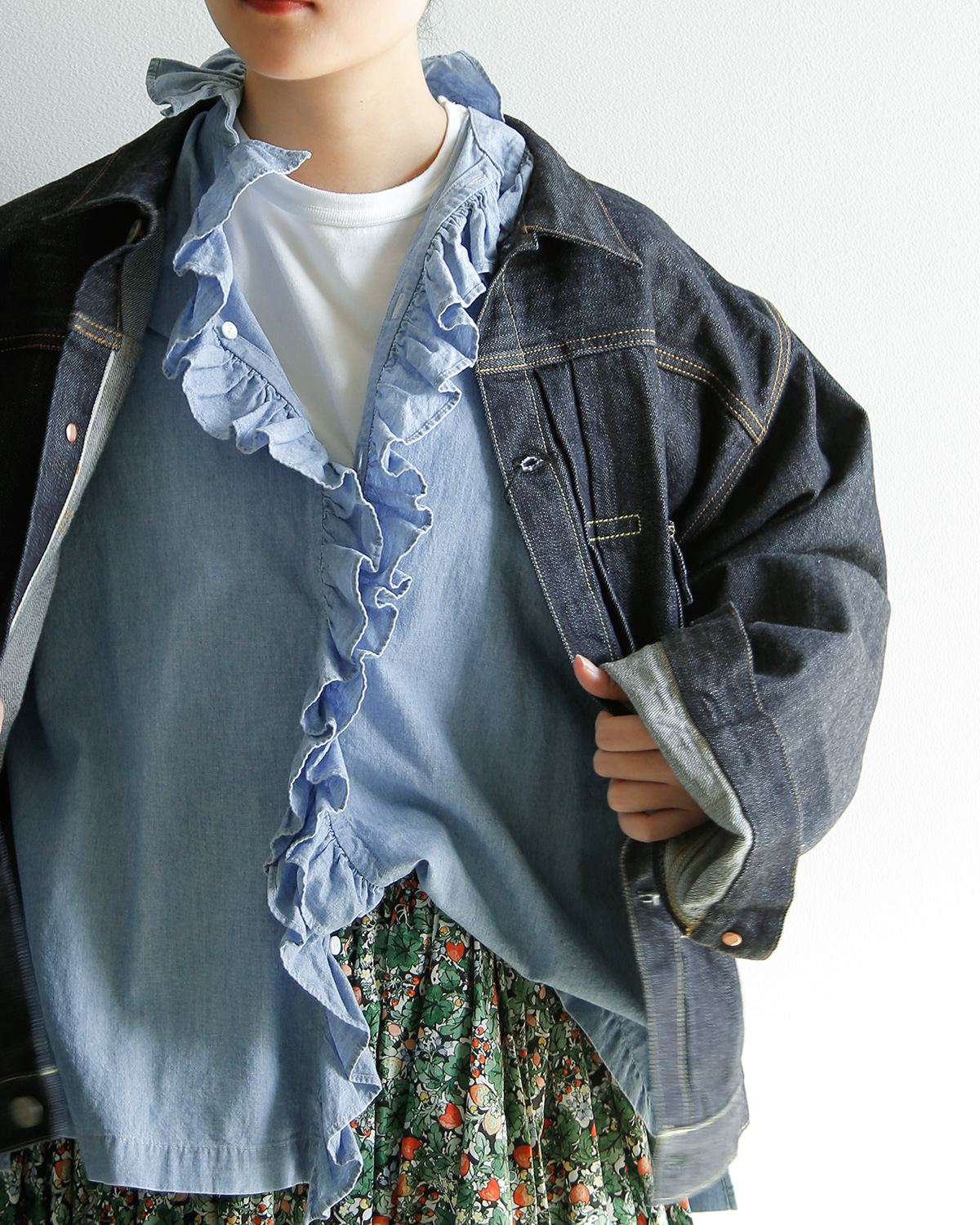 TOUJOURS(�g�D�W���[)�t�F�[�h���H�R�b�g���V�����u���[ �V���c �gRuffle Shirt�h hm44ds03