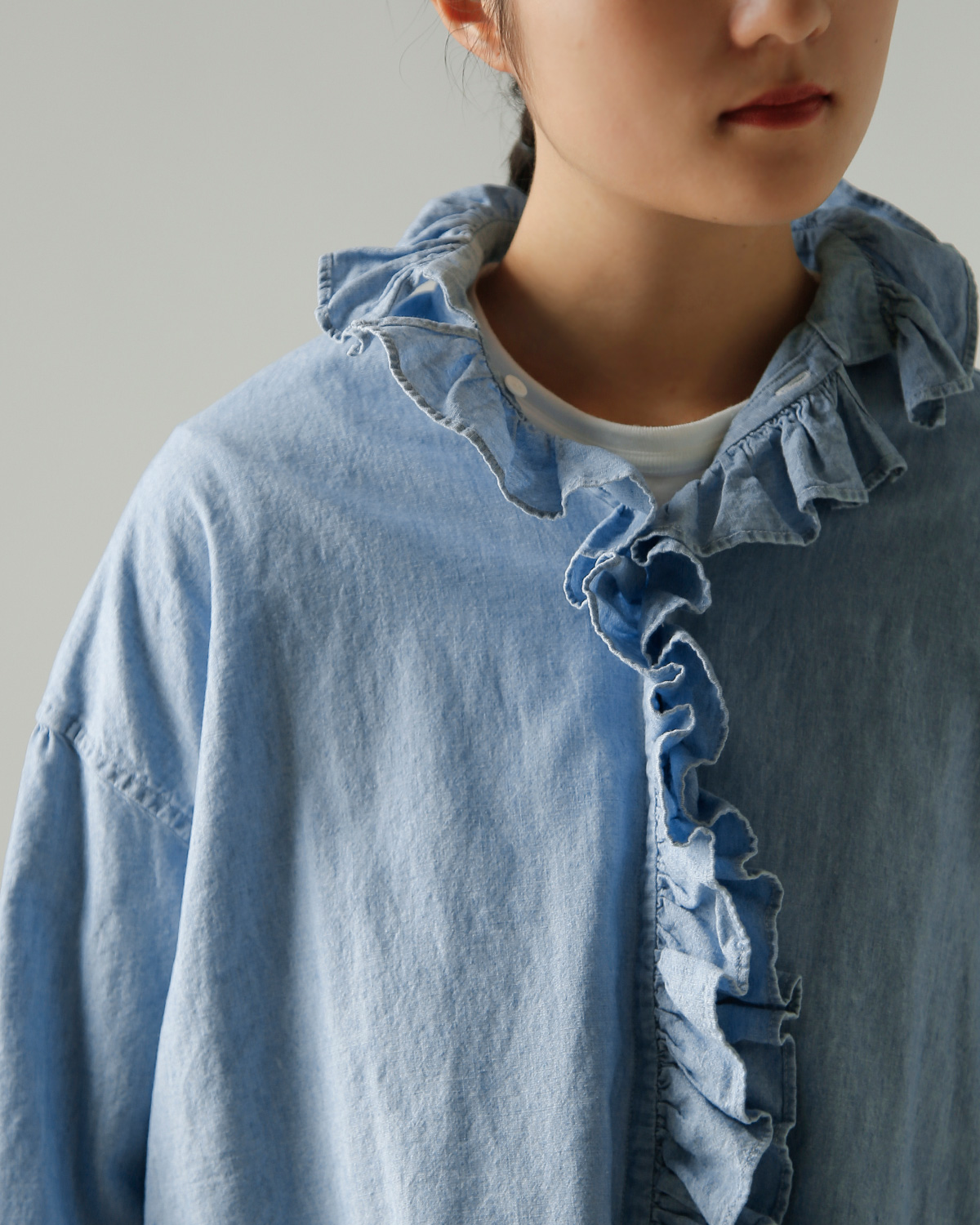 TOUJOURS(�g�D�W���[)�t�F�[�h���H�R�b�g���V�����u���[ �V���c �gRuffle Shirt�h hm44ds03