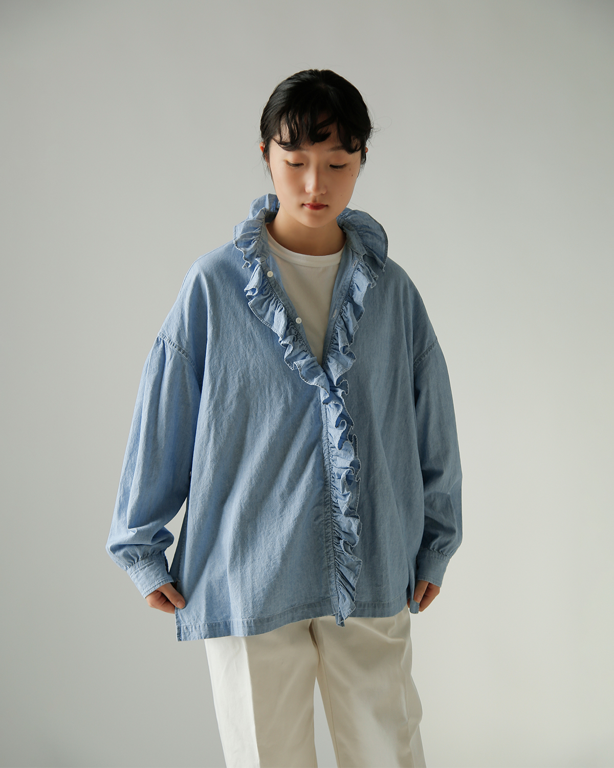 TOUJOURS(�g�D�W���[)�t�F�[�h���H�R�b�g���V�����u���[ �V���c �gRuffle Shirt�h hm44ds03