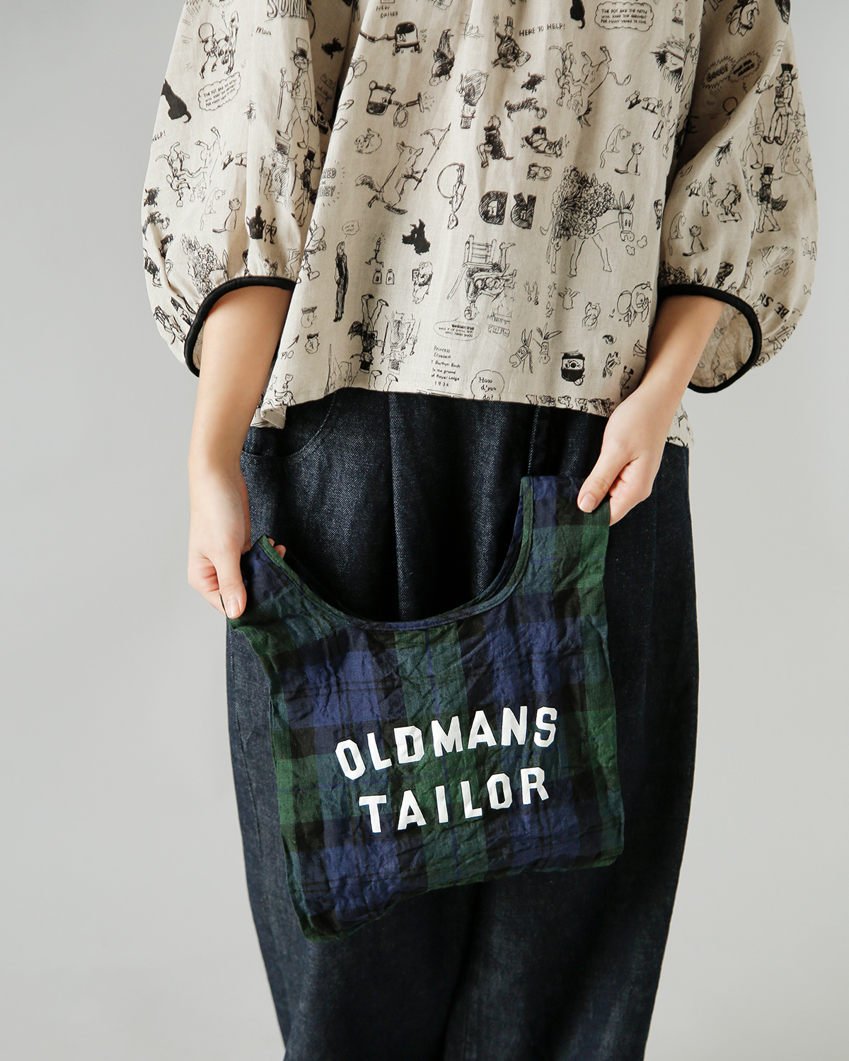 R & D.M.Co-(�I�[���h�}���Y�e�[���[)���S�v�����g ���l�� �`�F�b�N �~�j �o�b�O OMT PRINT LINEN MINI BAG m1439