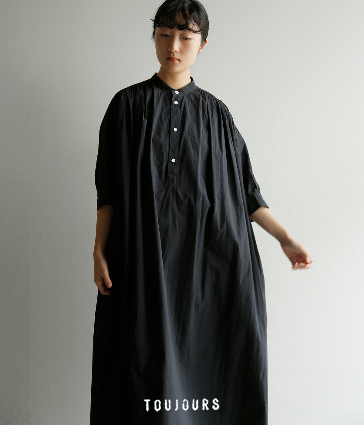 TOUJOURS(�g�D�W���[)�t�@�C�����[���R�b�g�� �V���c�h���X �gHalf Bishop Sleeve Pleated Shirt Dress�h mm44hd03