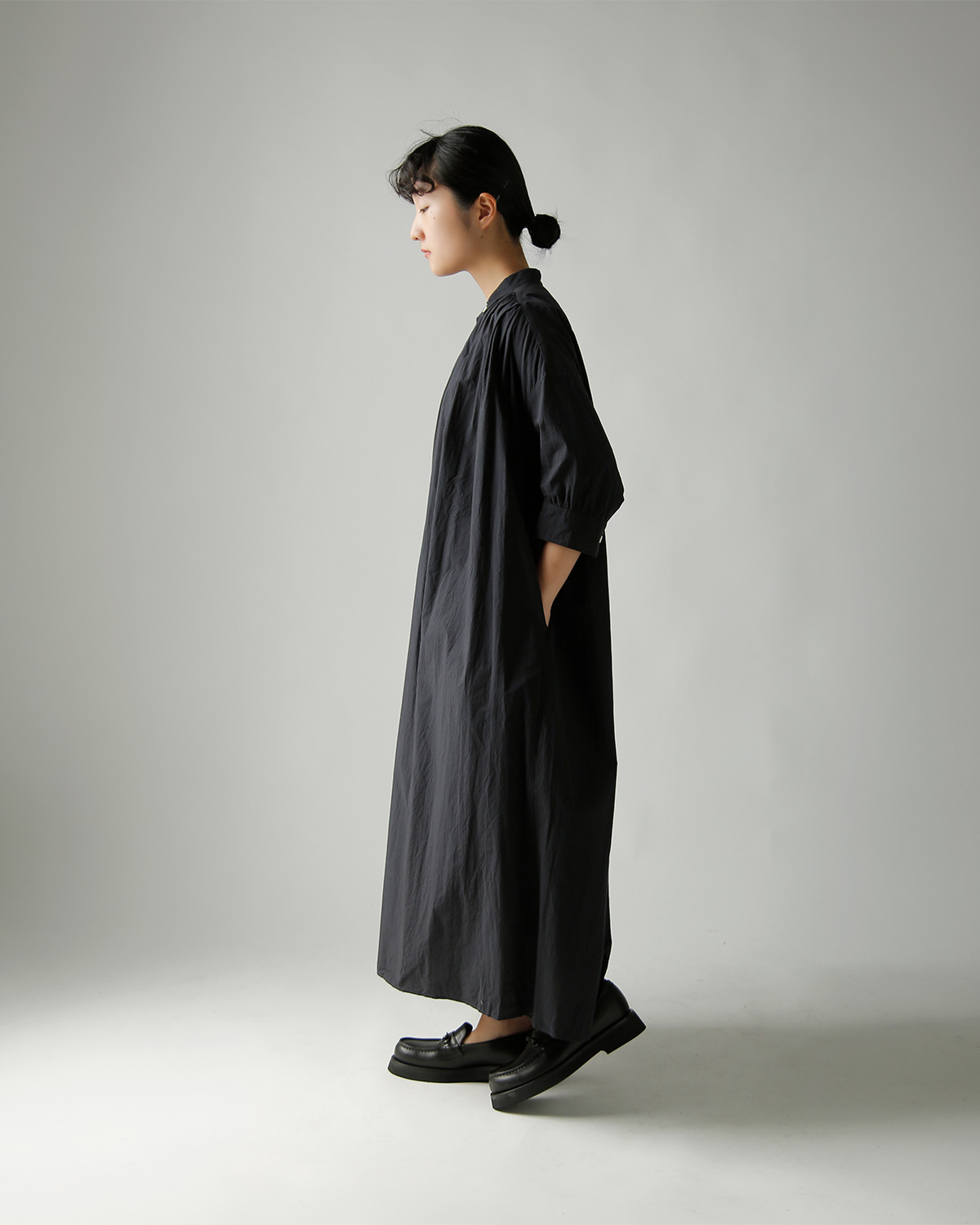 TOUJOURS(�g�D�W���[)�t�@�C�����[���R�b�g�� �V���c�h���X �gHalf Bishop Sleeve Pleated Shirt Dress�h mm44hd03