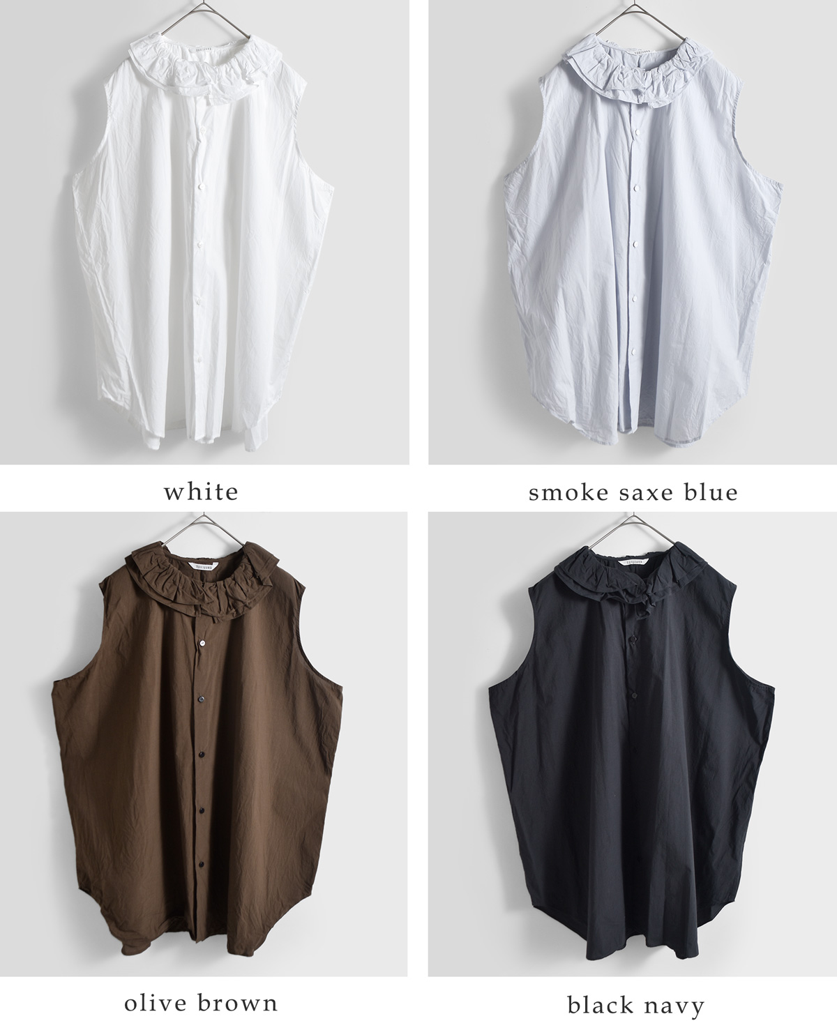 TOUJOURS(�g�D�W���[)�t�@�C�����[���R�b�g�� ���b�t���J���[ �X���[�u���X �V���c �gRuffle Collar Sleeveless Shirt�h mm44hs02