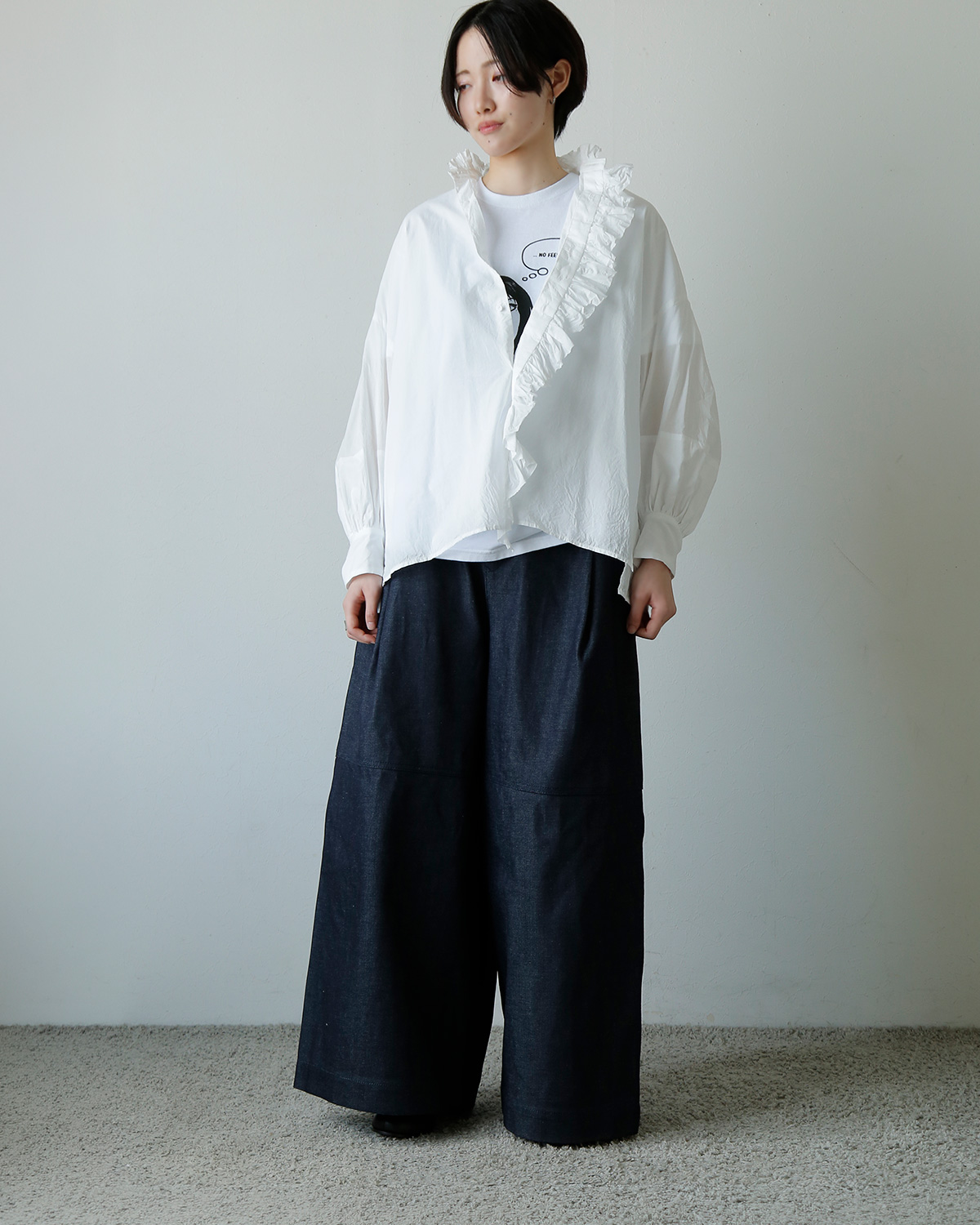 TOUJOURS(�g�D�W���[)�X�[�p�[�t�@�C���J�E���g�R�b�g�� �V���c �gBand Collar Bishop Sleeve Ruffle Shirt�h mm44ms01