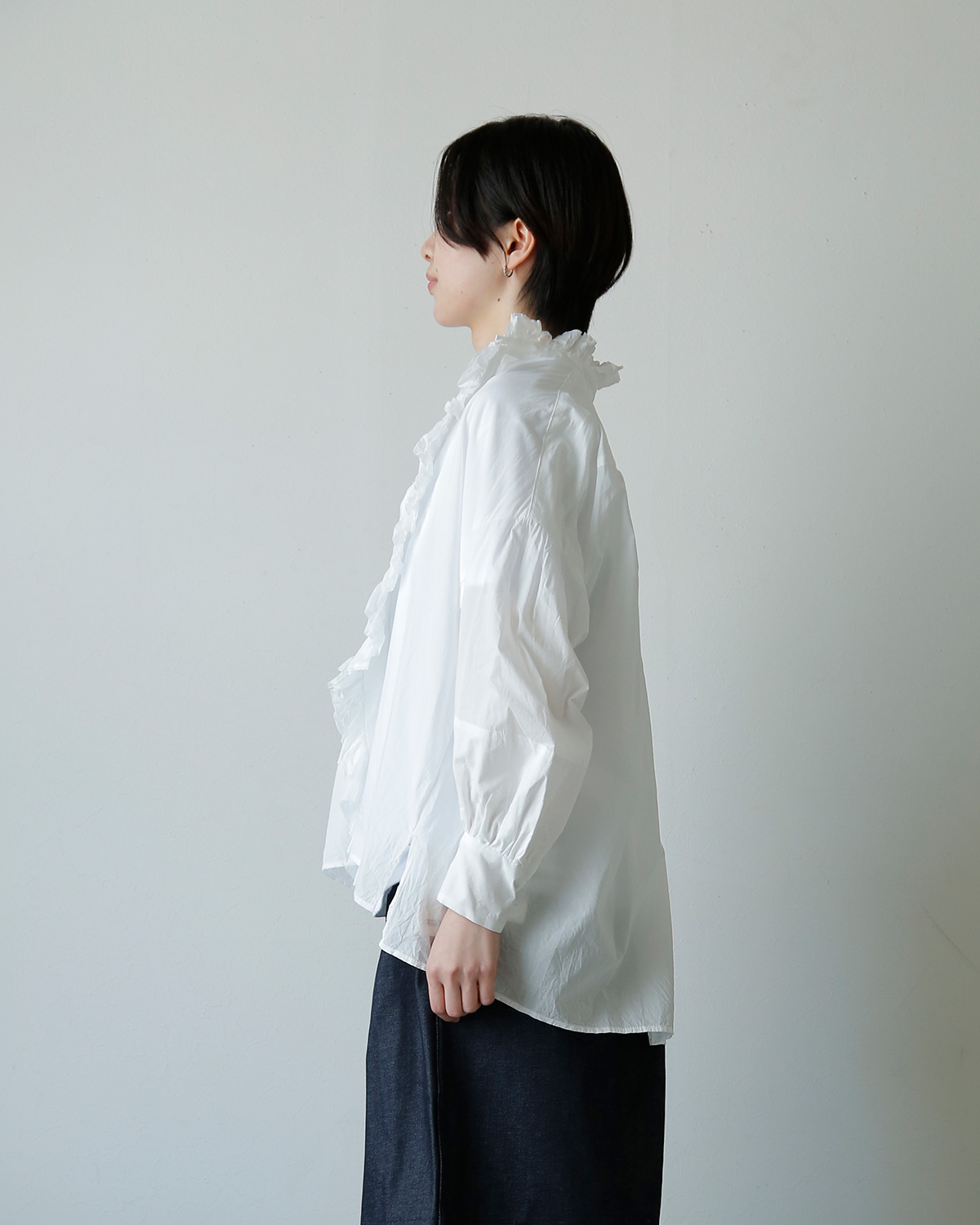TOUJOURS(�g�D�W���[)�X�[�p�[�t�@�C���J�E���g�R�b�g�� �V���c �gBand Collar Bishop Sleeve Ruffle Shirt�h mm44ms01